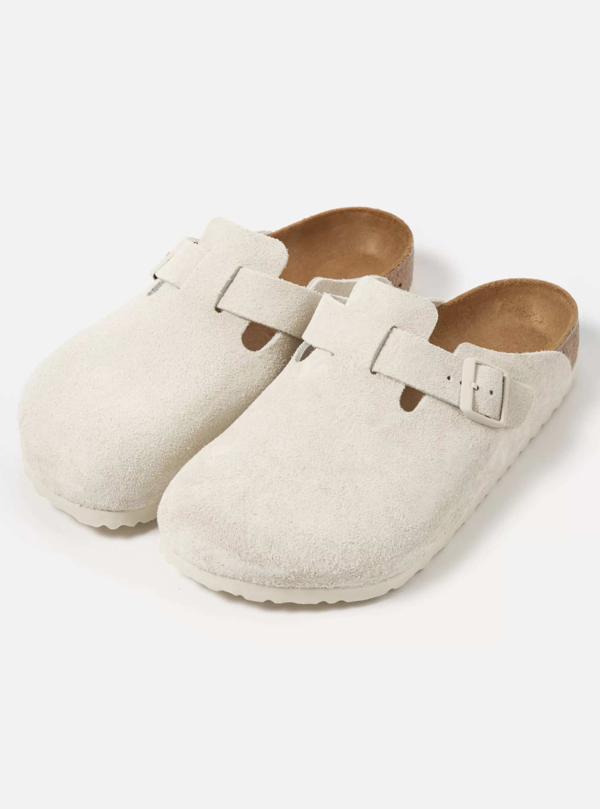 Footwear.^Universal Works Birkenstock Boston In Antique White Suede