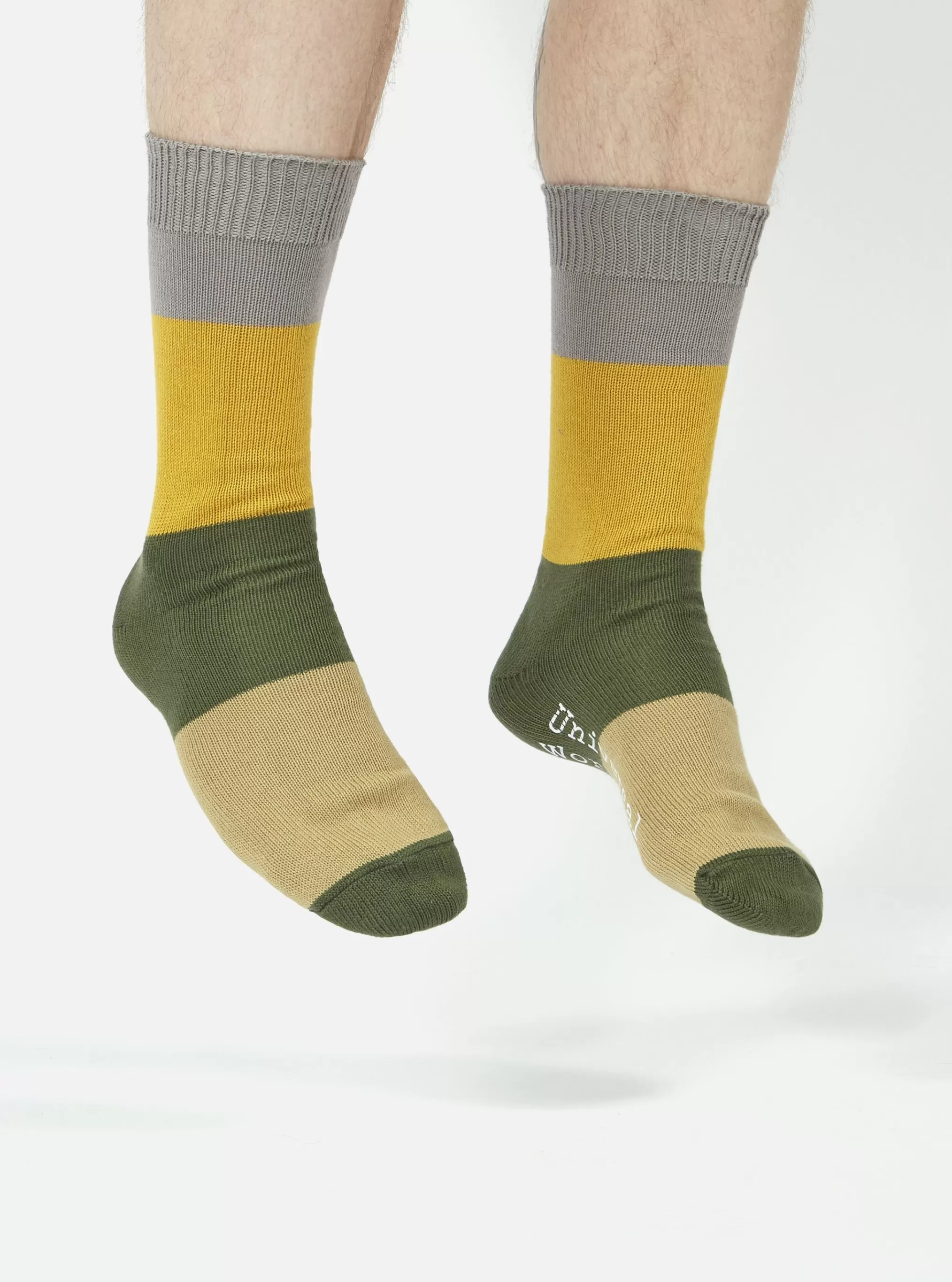 Underwear & Socks.^Universal Works Bold Stripe Sock In Grey/Gold Cotton