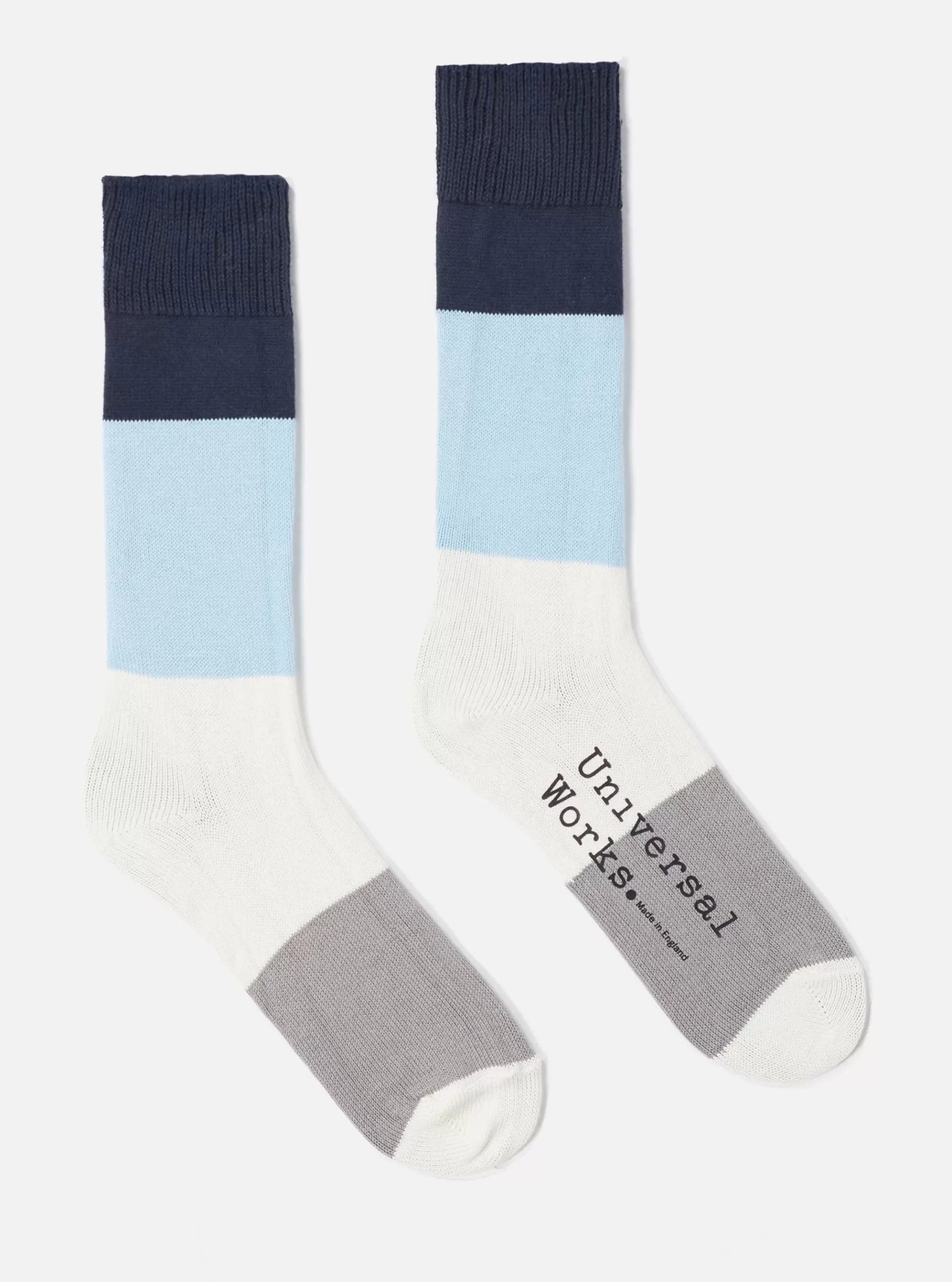 Underwear & Socks.^Universal Works Bold Stripe Sock In Navy/Sky Cotton