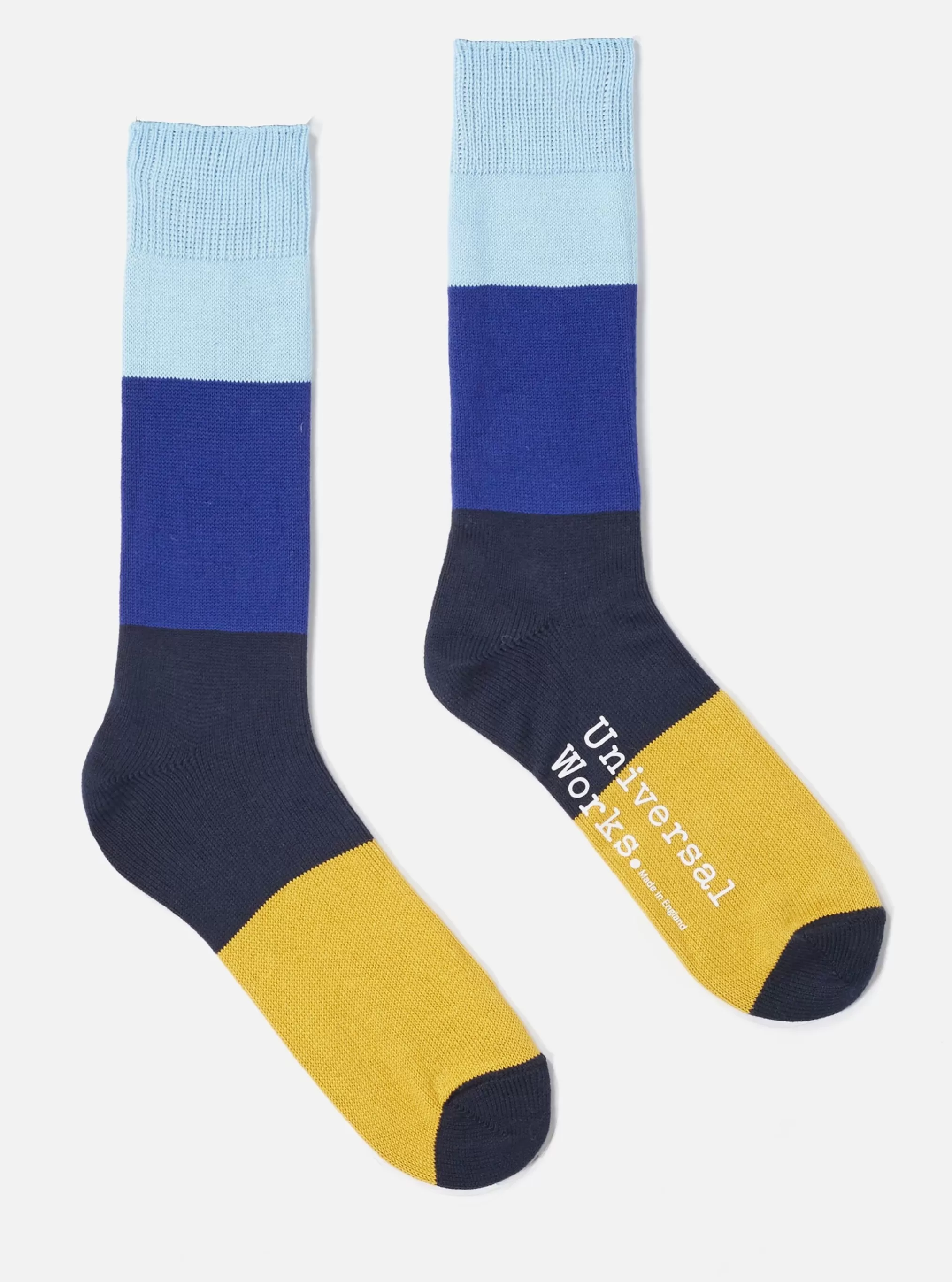 Underwear & Socks.^Universal Works Bold Stripe Sock In Sky/Indigo Cotton