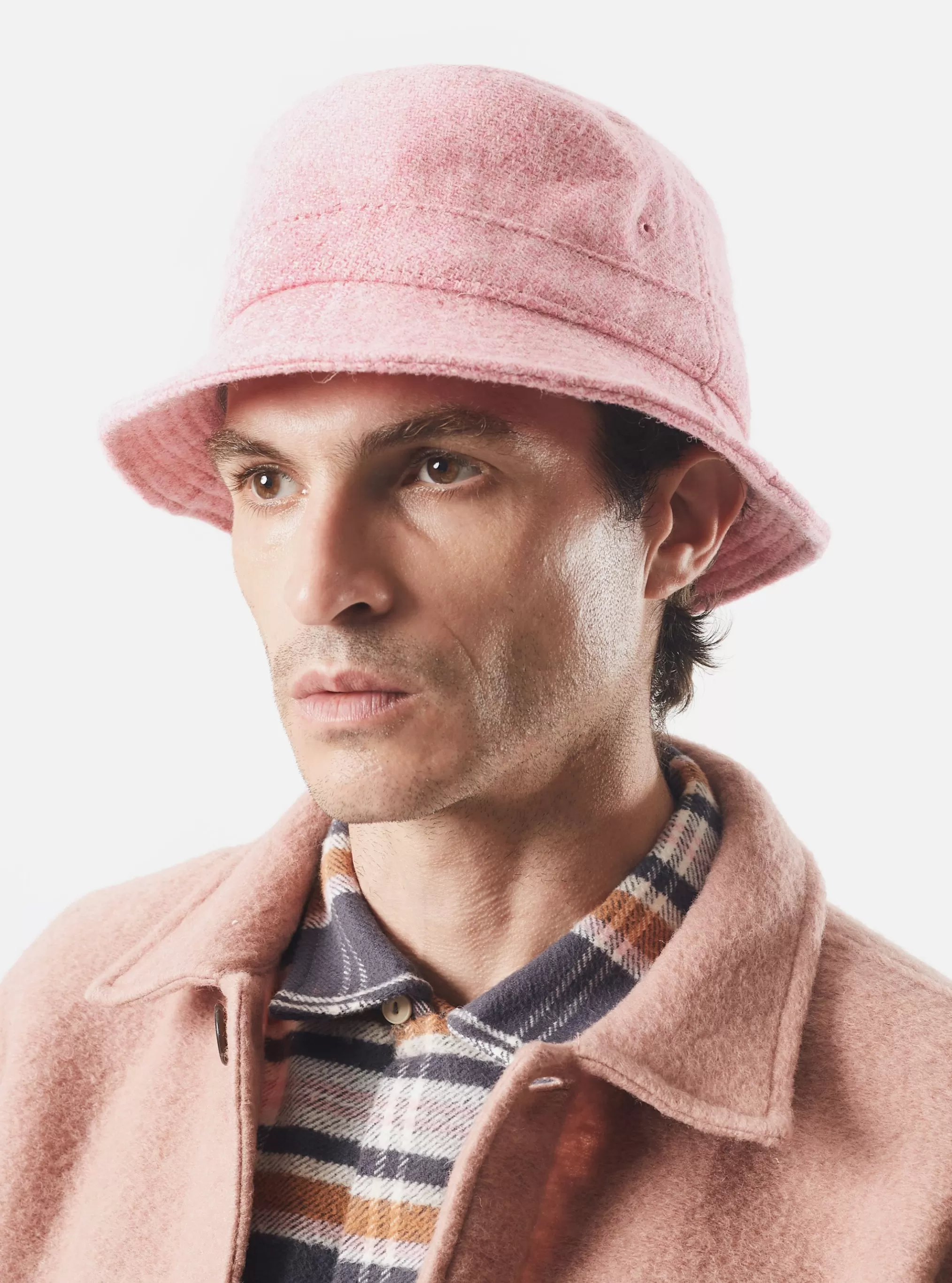 Accessories.^Universal Works Bucket Hat In Pink Harris Tweed