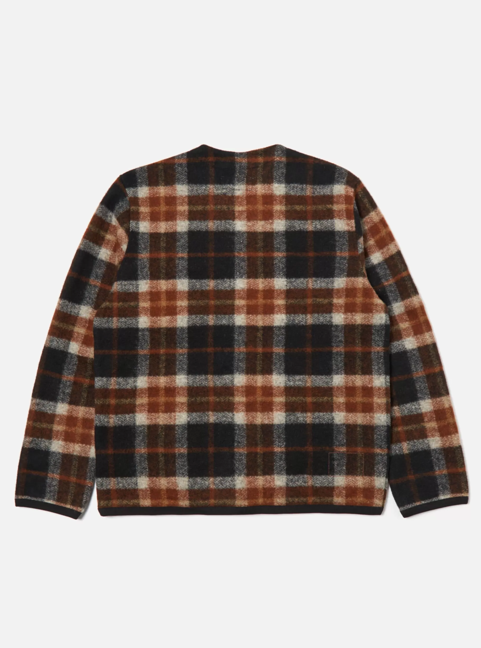 Fleece.^Universal Works Cardigan In Brown British Check Fleece