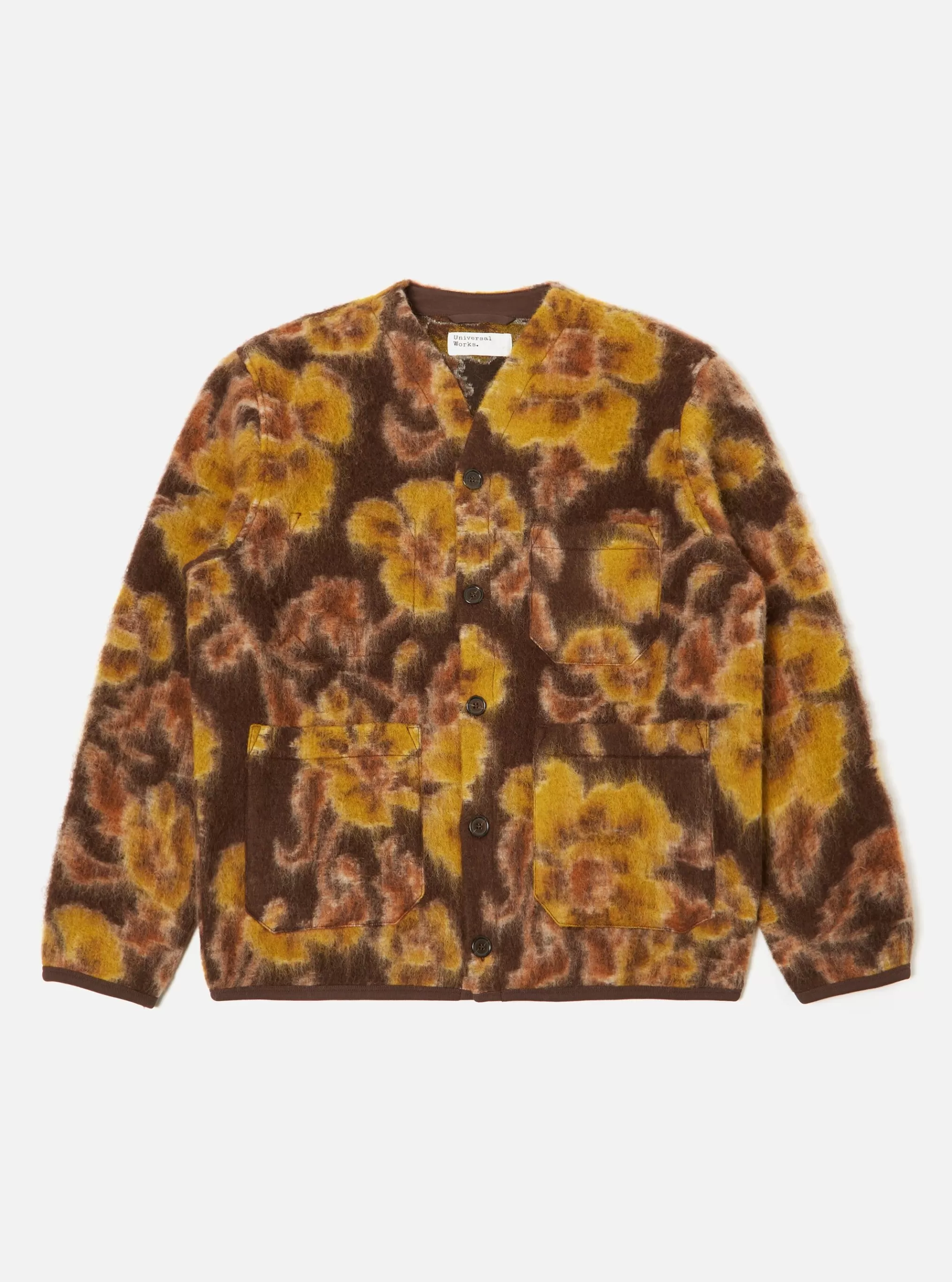 Fleece.^Universal Works Cardigan In Brown Flower Fleece