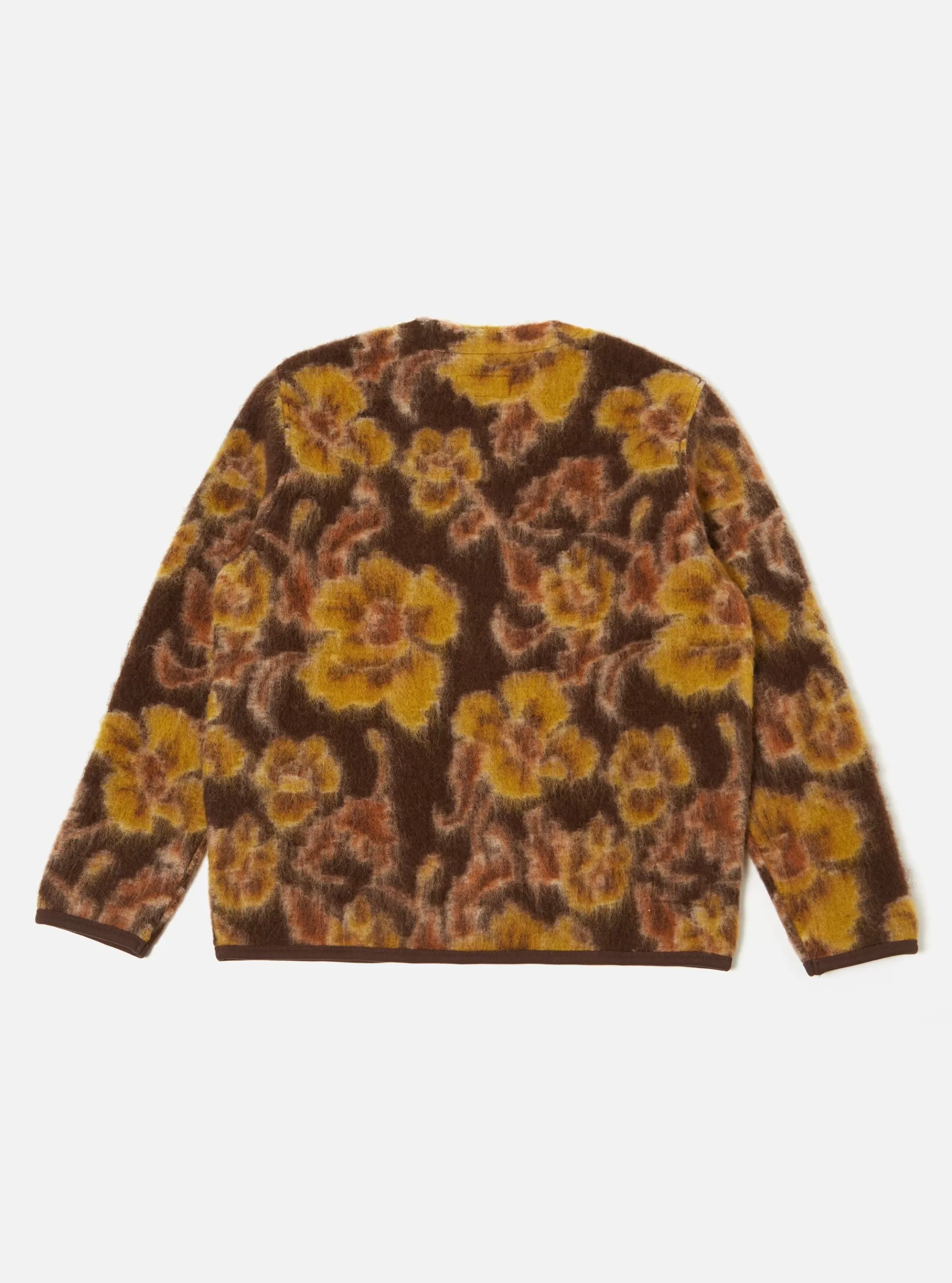 Fleece.^Universal Works Cardigan In Brown Flower Fleece