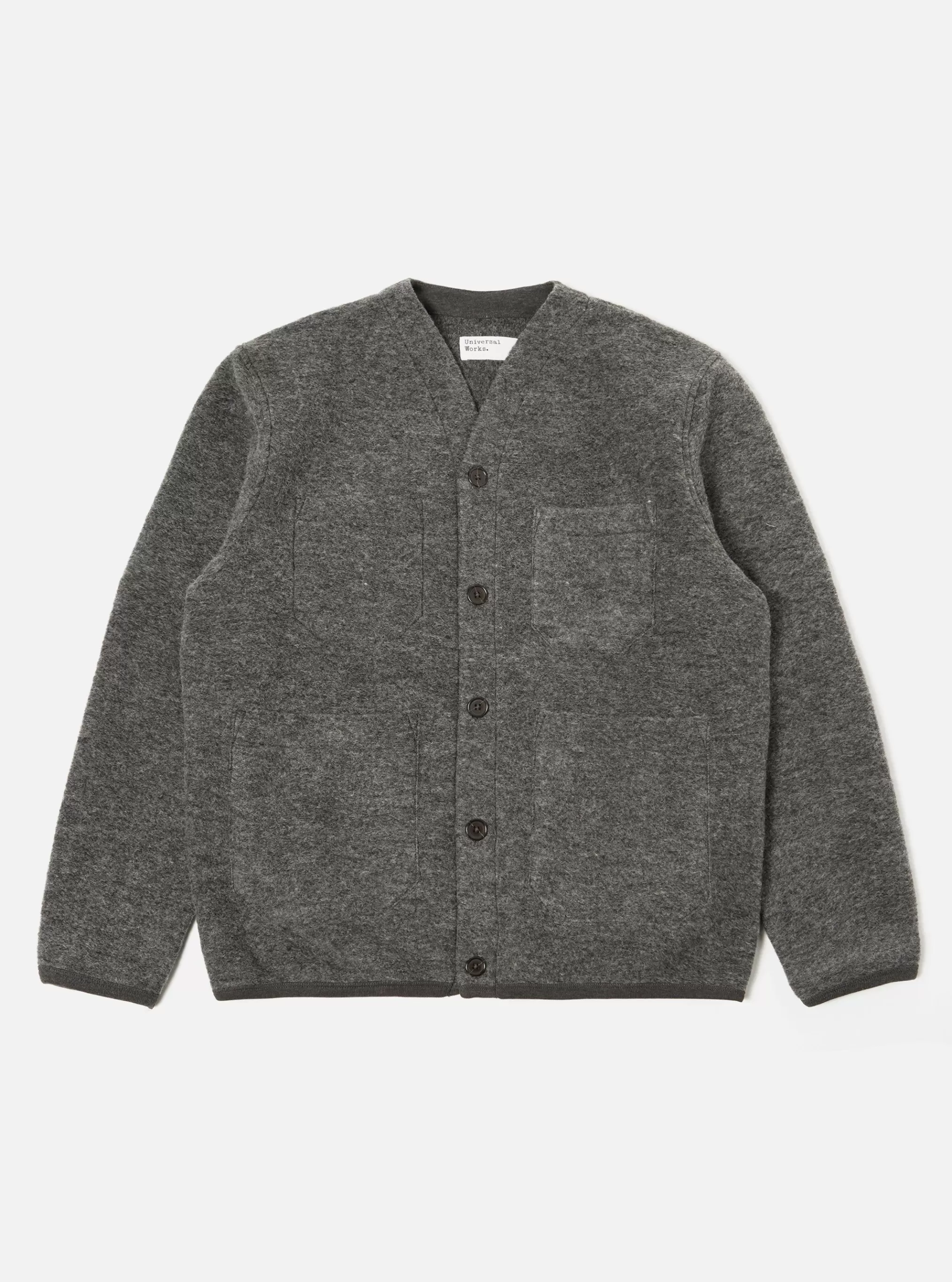 Fleece.^Universal Works Cardigan In Grey Marl Wool Fleece