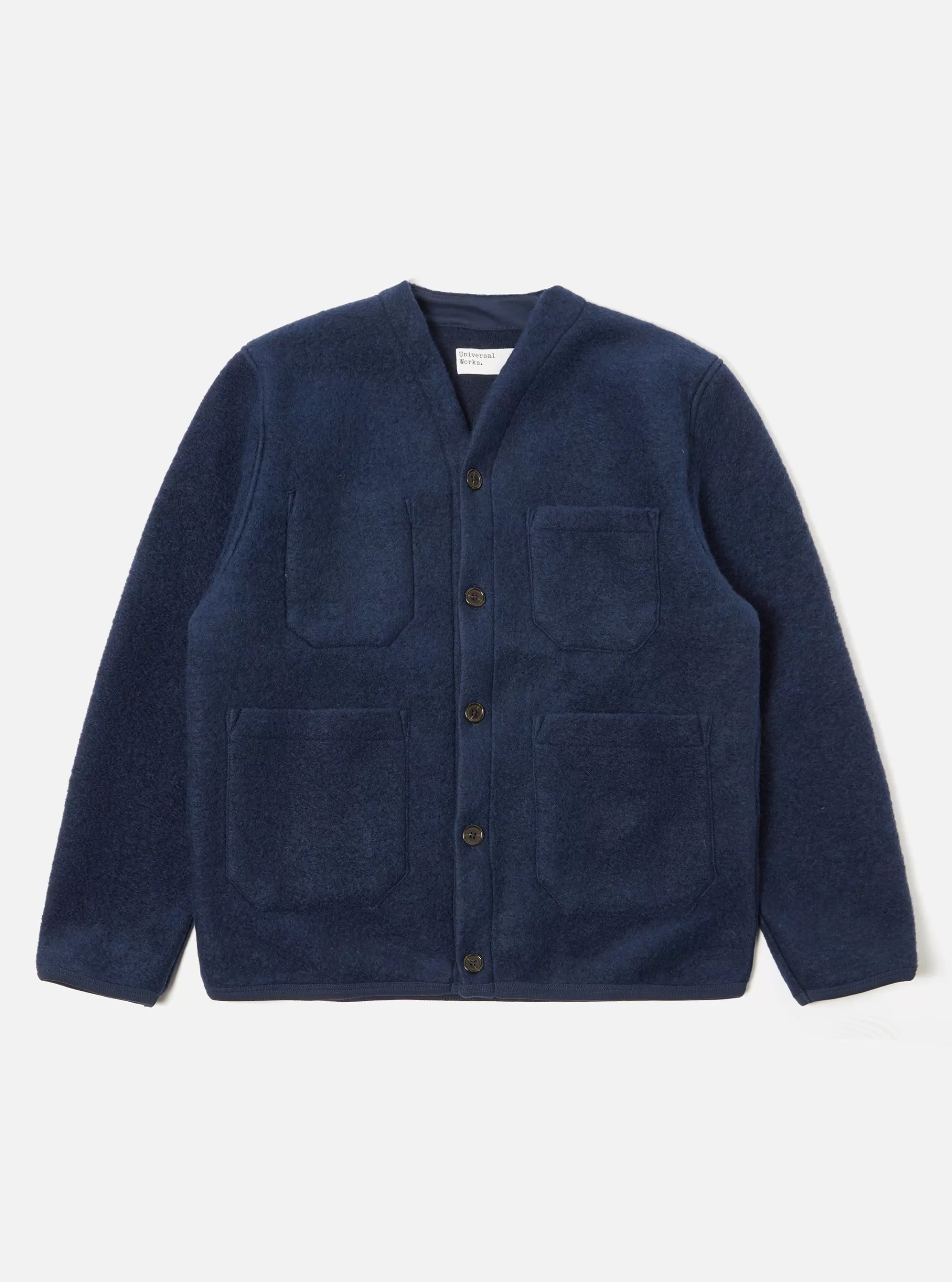 Fleece.^Universal Works Cardigan In Indigo Wool Fleece