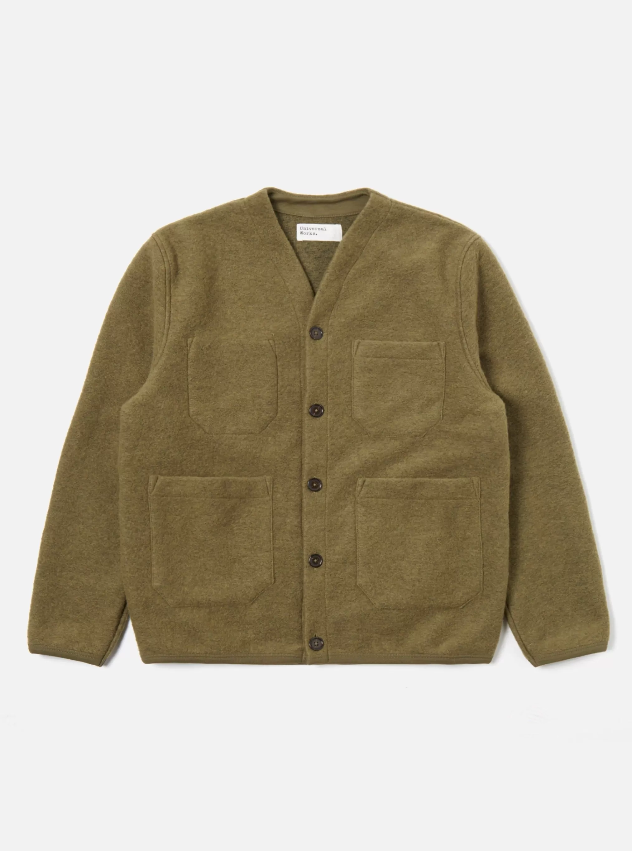 Fleece.^Universal Works Cardigan In Lovat Wool Fleece