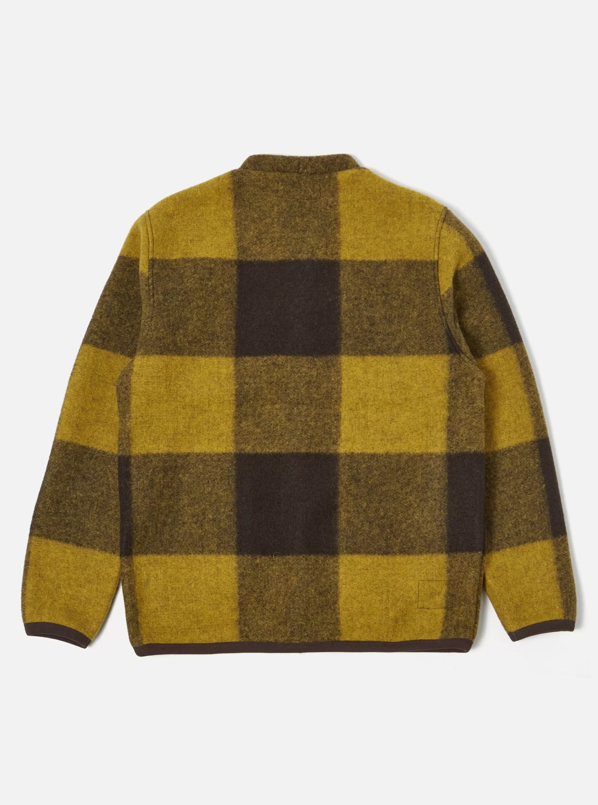 Fleece.^Universal Works Cardigan In Mustard/Brown Studio Check Fleece