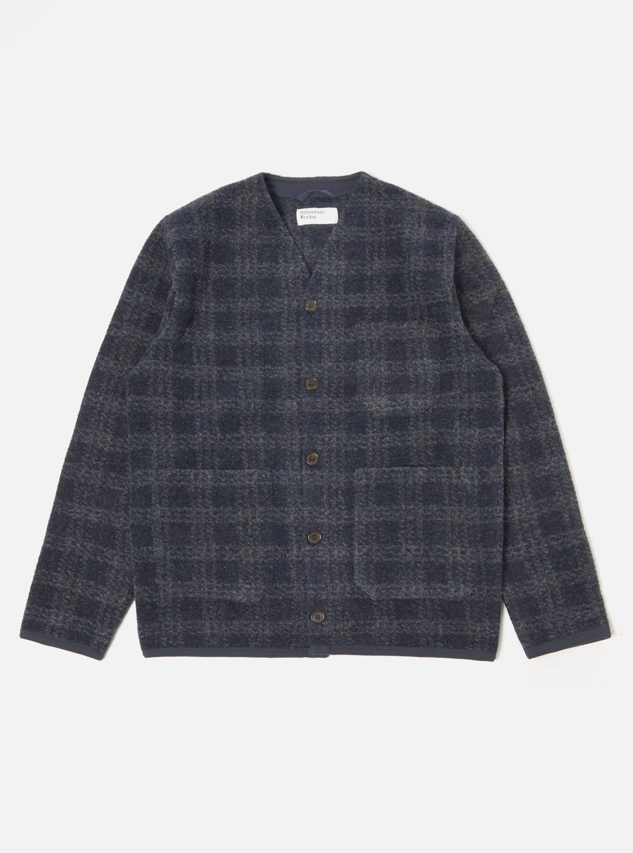 Fleece.^Universal Works Cardigan In Navy Swarm Fleece