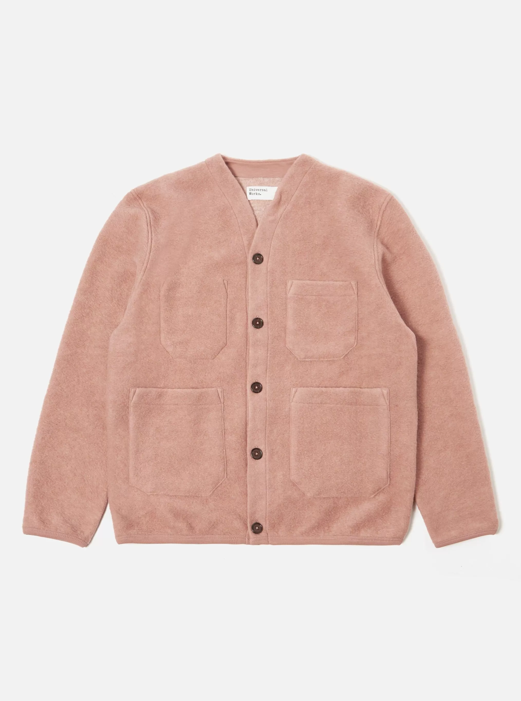 Fleece.^Universal Works Cardigan In Pink Wool Fleece