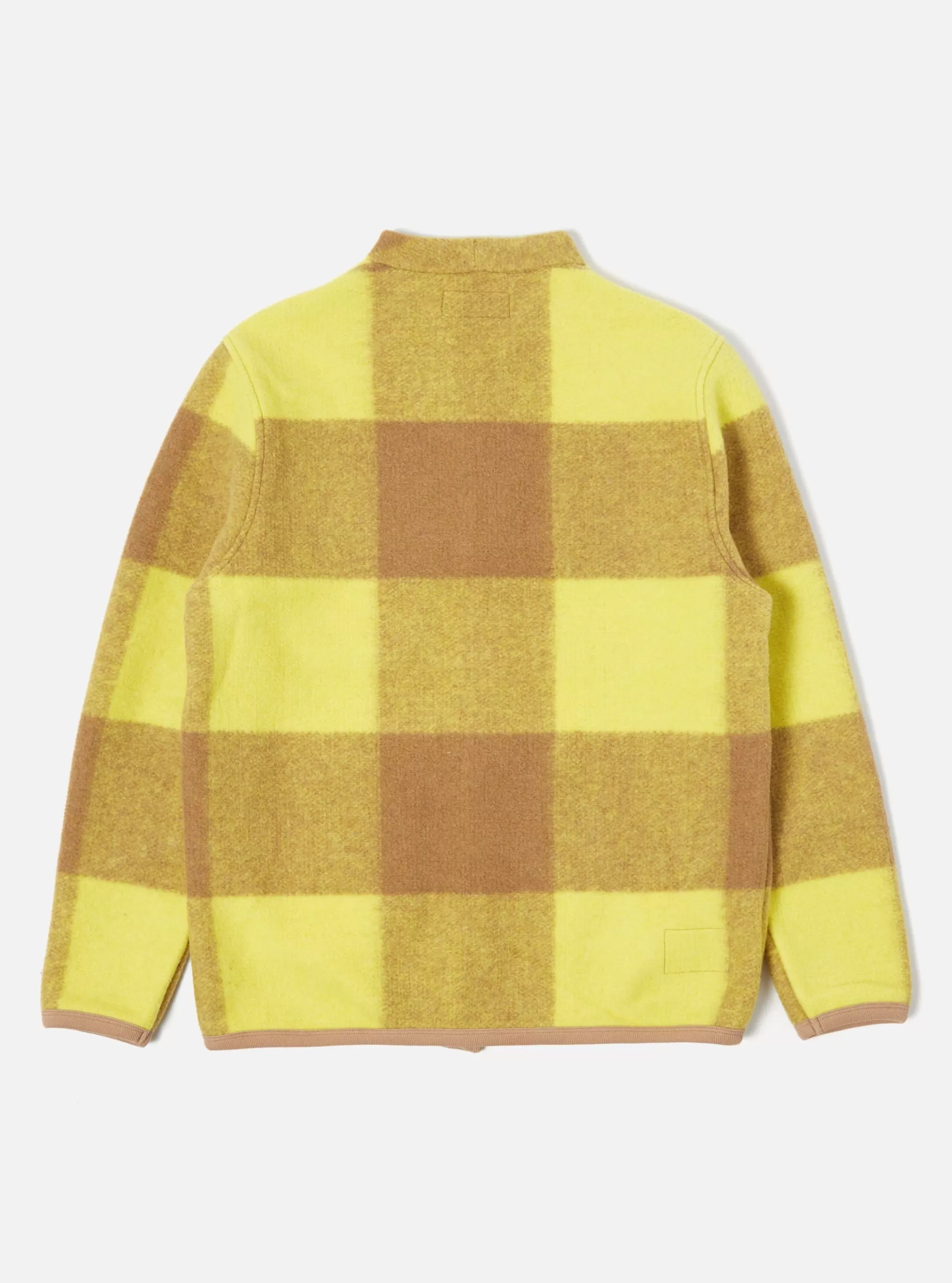 Fleece.^Universal Works Cardigan In Sand/Yellow Studio Check Fleece