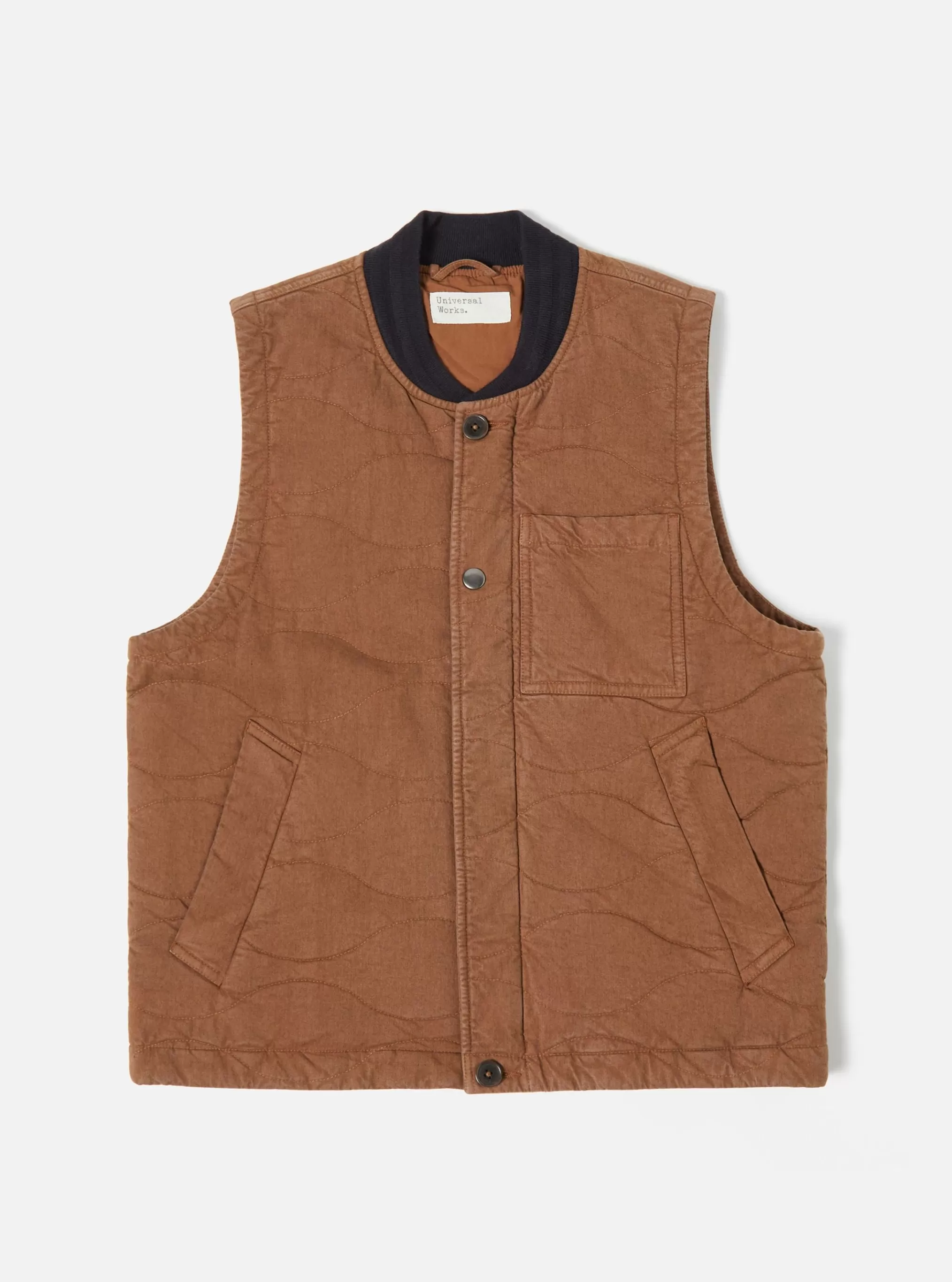 Waistcoats & Gilets.^Universal Works Carlton Gilet In Brown Marl Twill