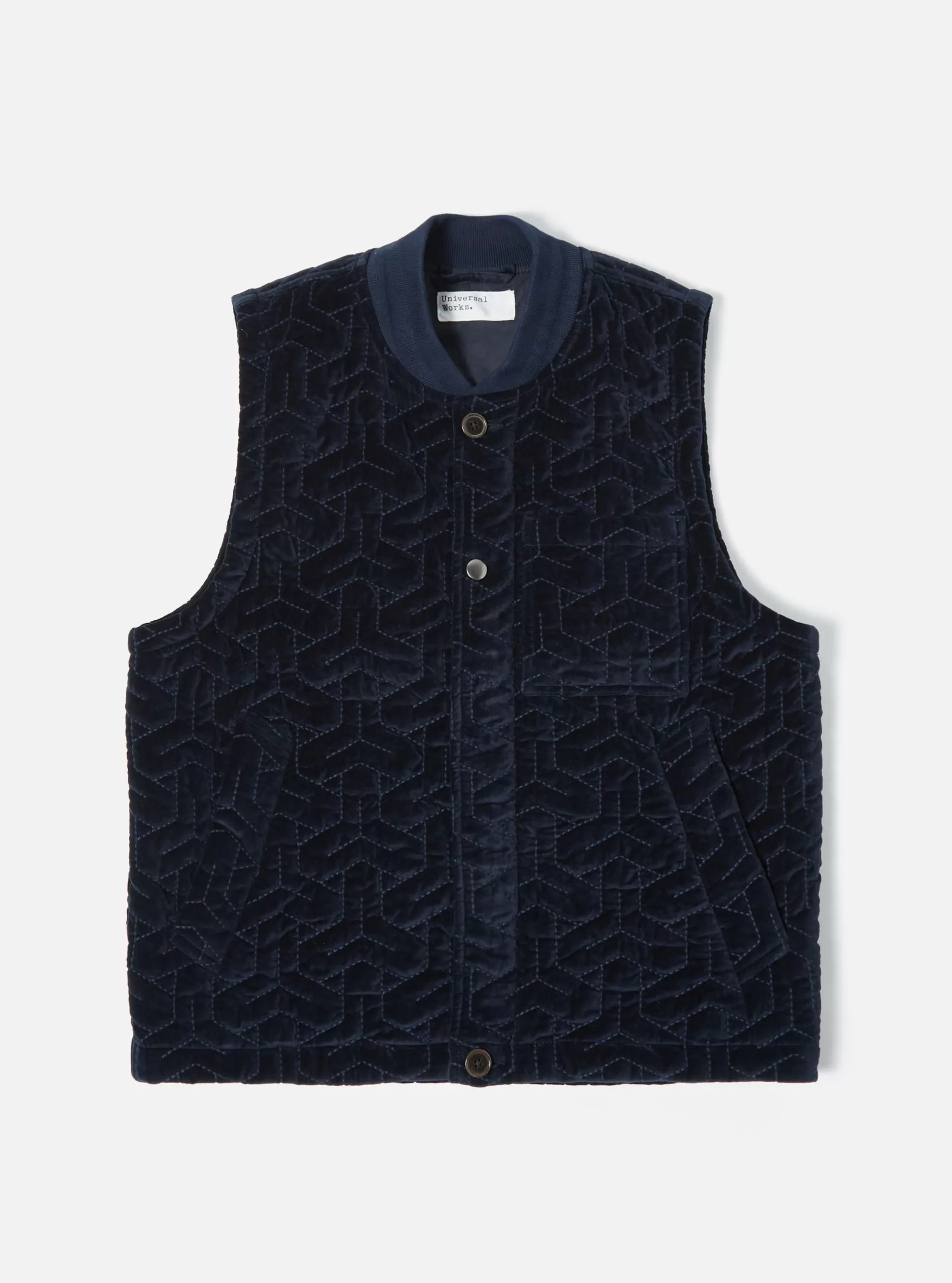 Waistcoats & Gilets.^Universal Works Carlton Gilet In Midnight Velveteen