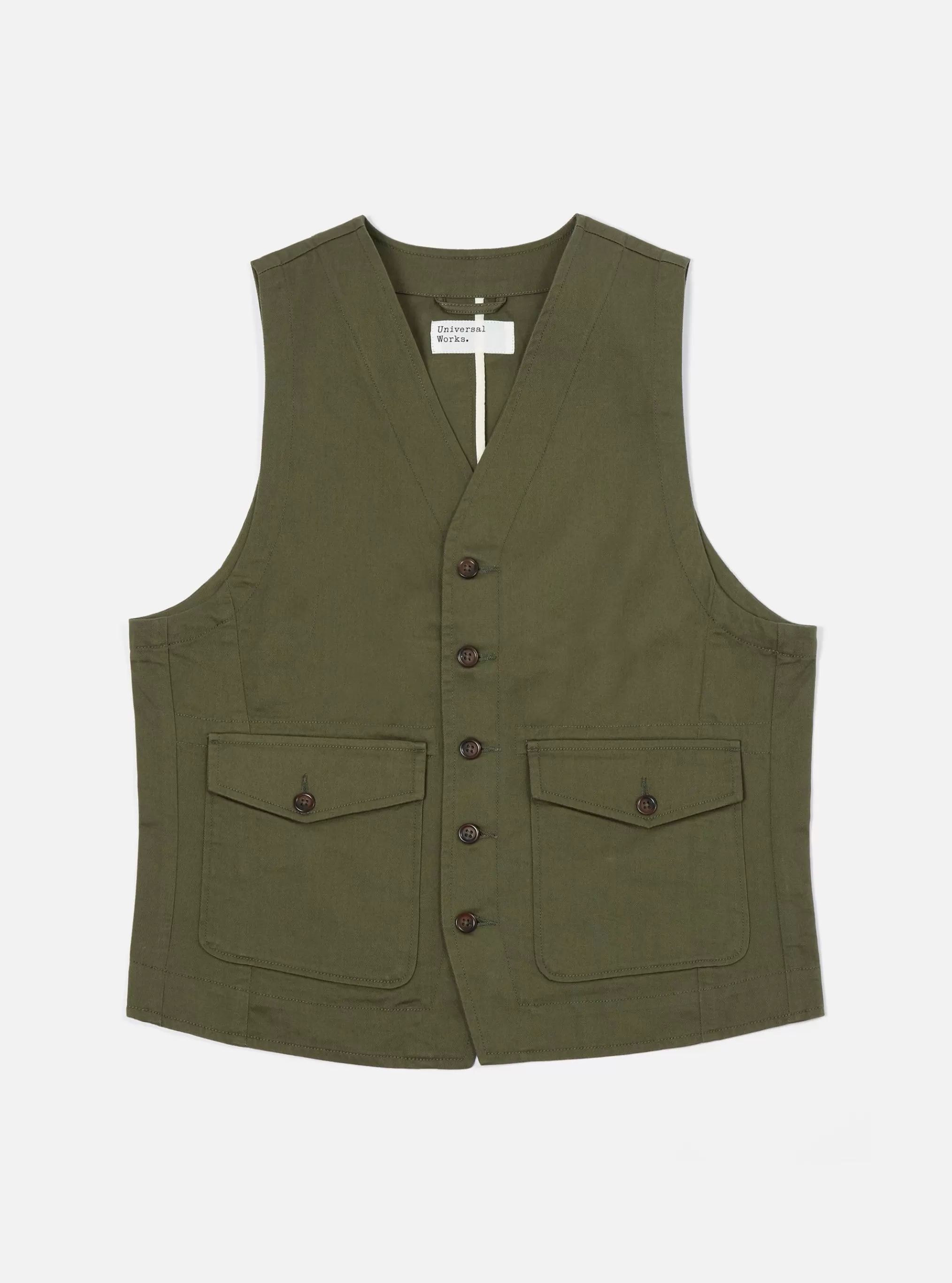 Suiting.^Universal Works Field Waistcoat In Light Olive Twill