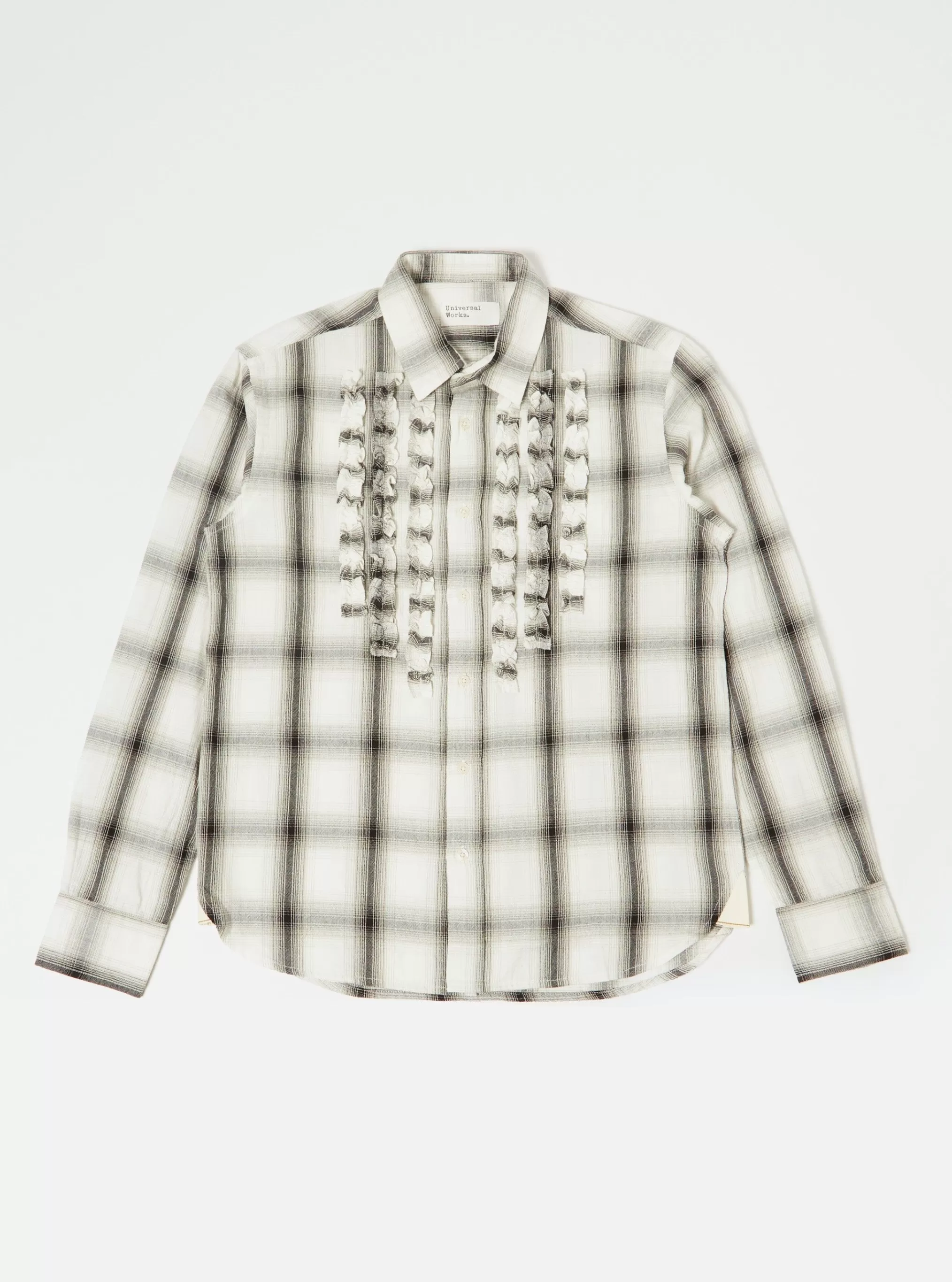 Shirts.^Universal Works Frill Shirt In Ecru Shadow Check