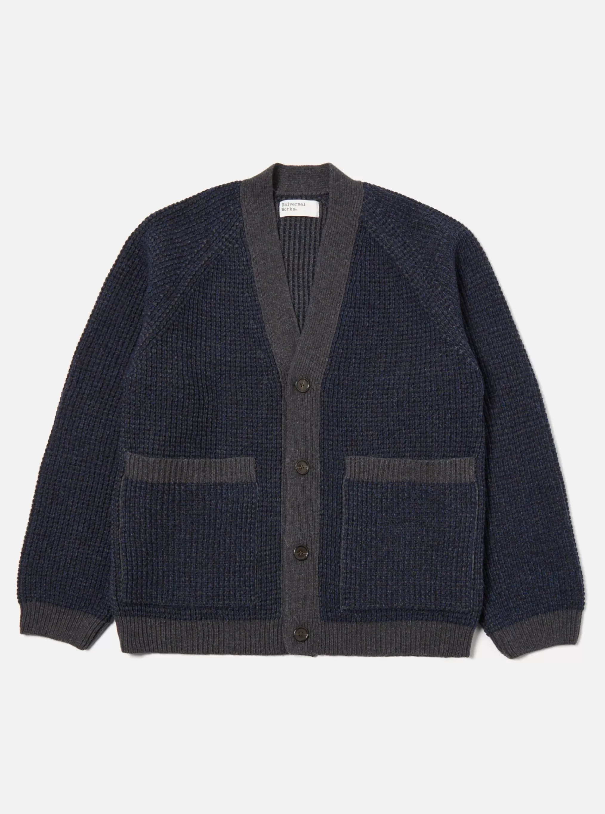 Knitwear.^Universal Works Jacquard Cardigan In Navy/Grey Italian Wool