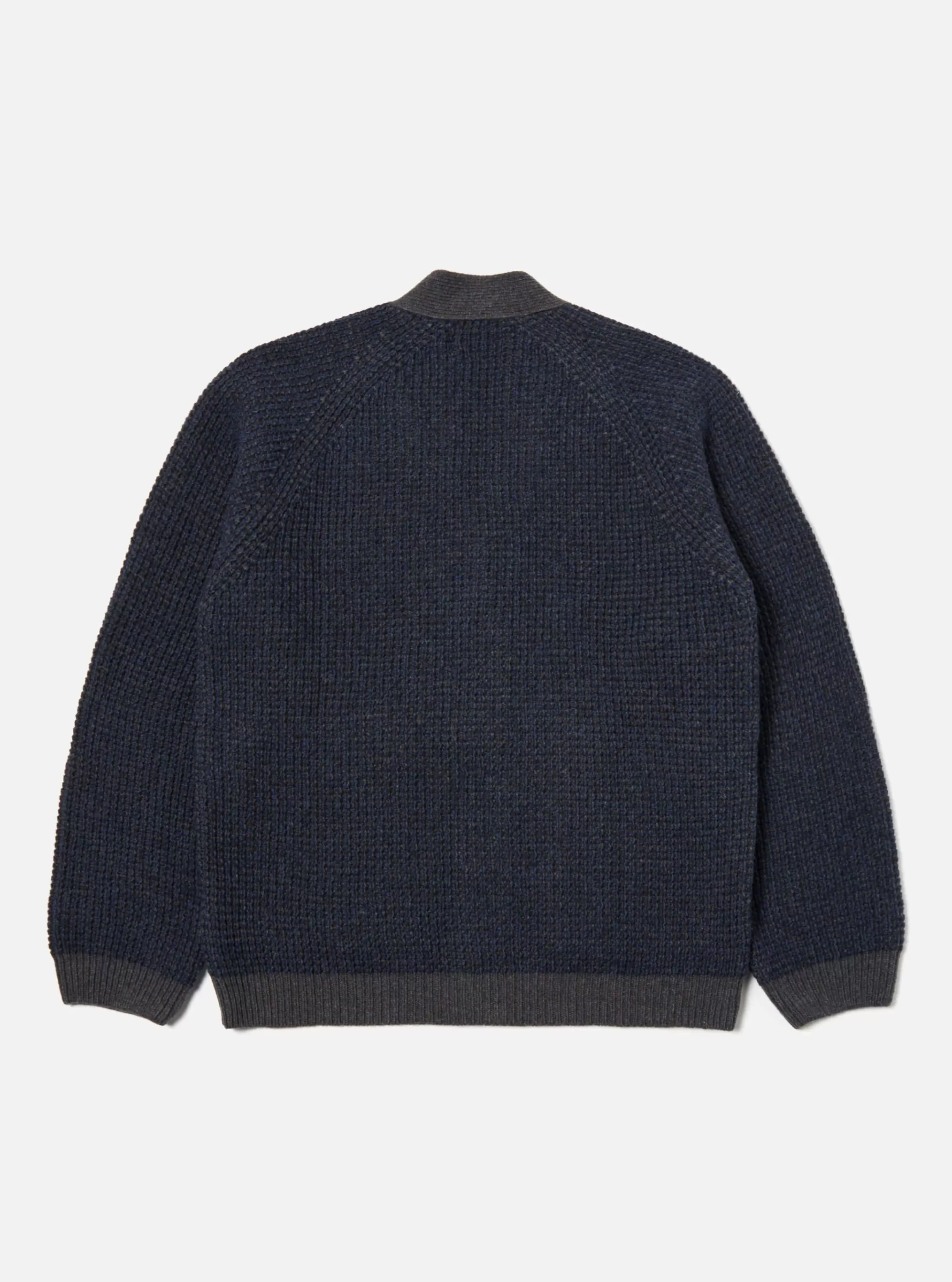 Knitwear.^Universal Works Jacquard Cardigan In Navy/Grey Italian Wool