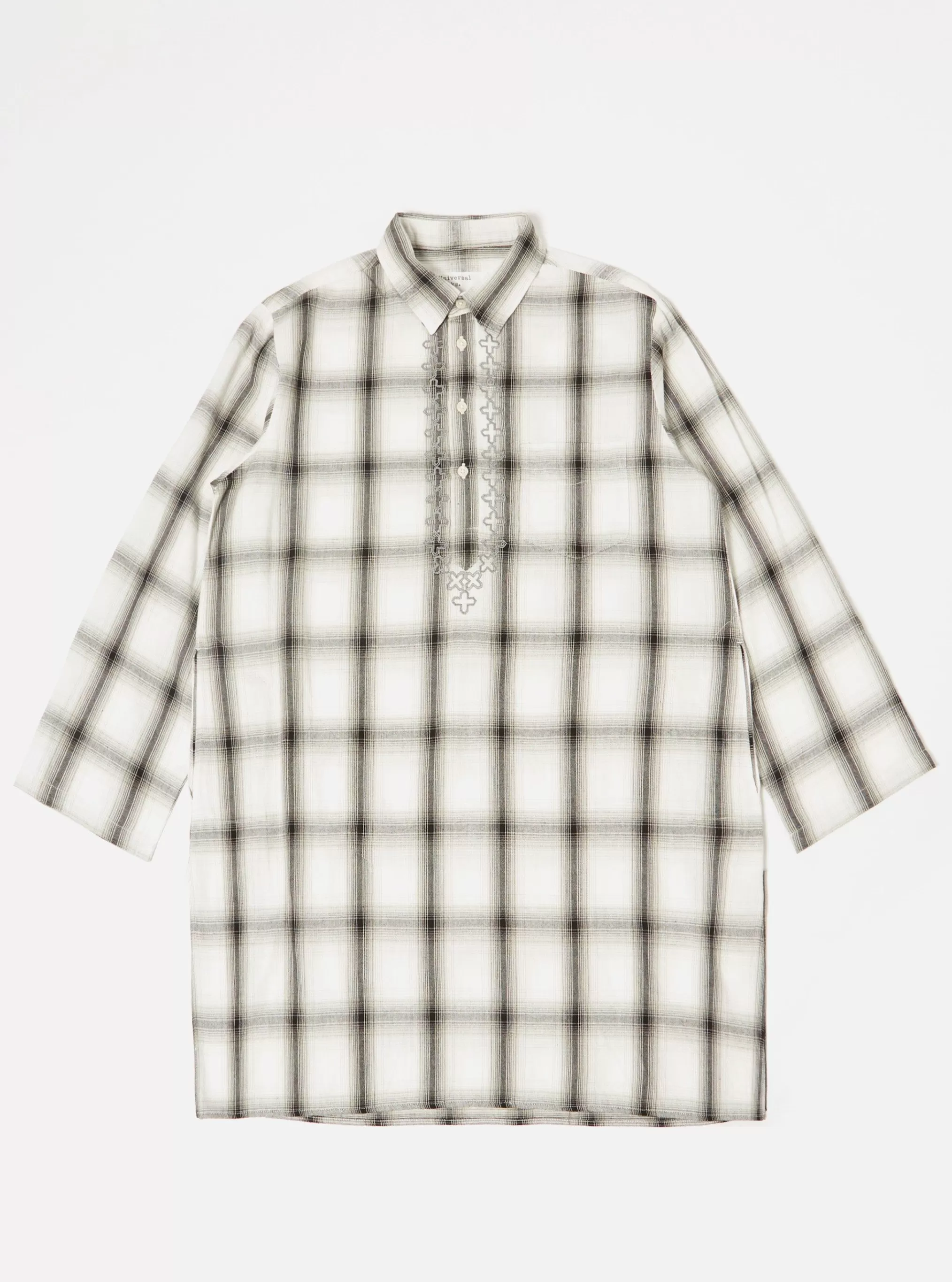 Overshirts.^Universal Works Kurta Shirt In Ecru Shadow Check