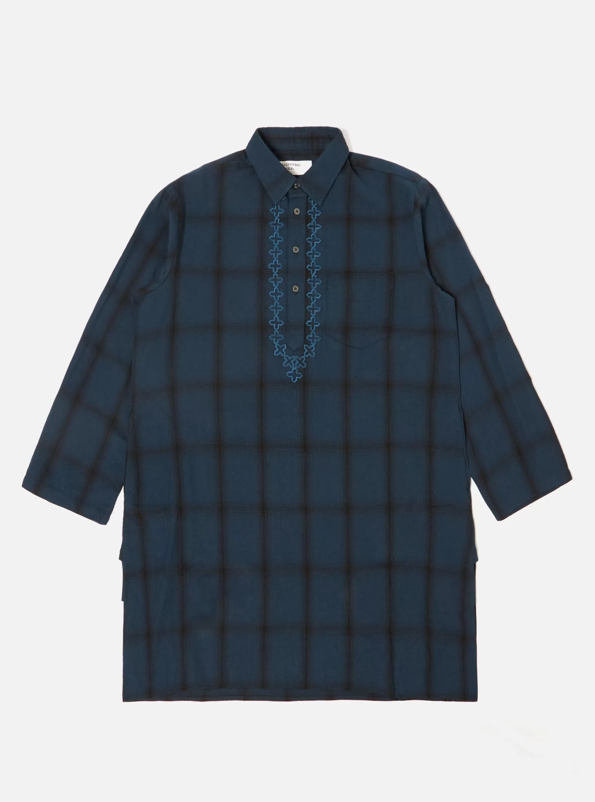 Overshirts.^Universal Works Kurta Shirt In Navy Shadow Check