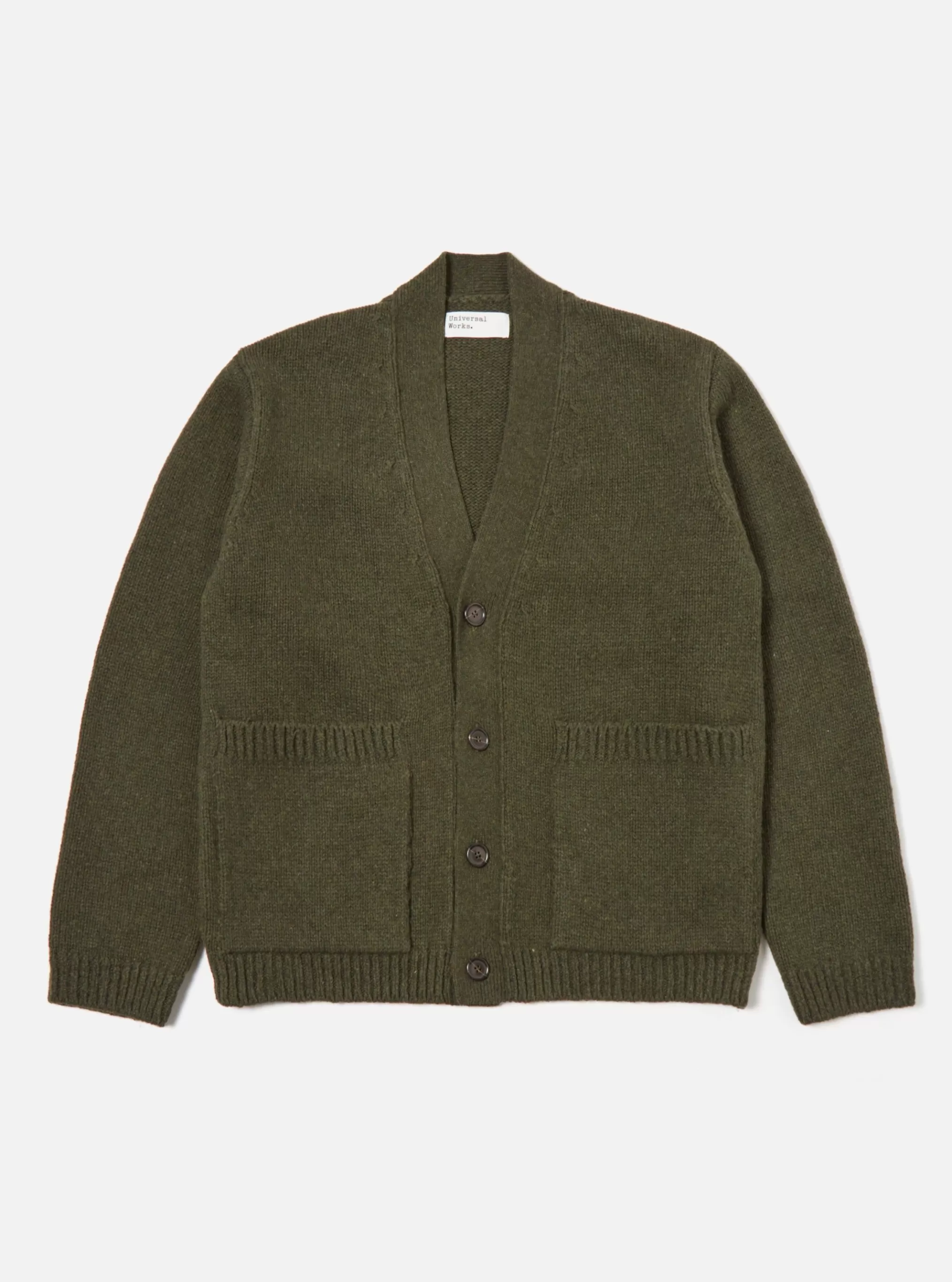 Knitwear.^Universal Works Langdale Cardigan In Olive Eco Wool