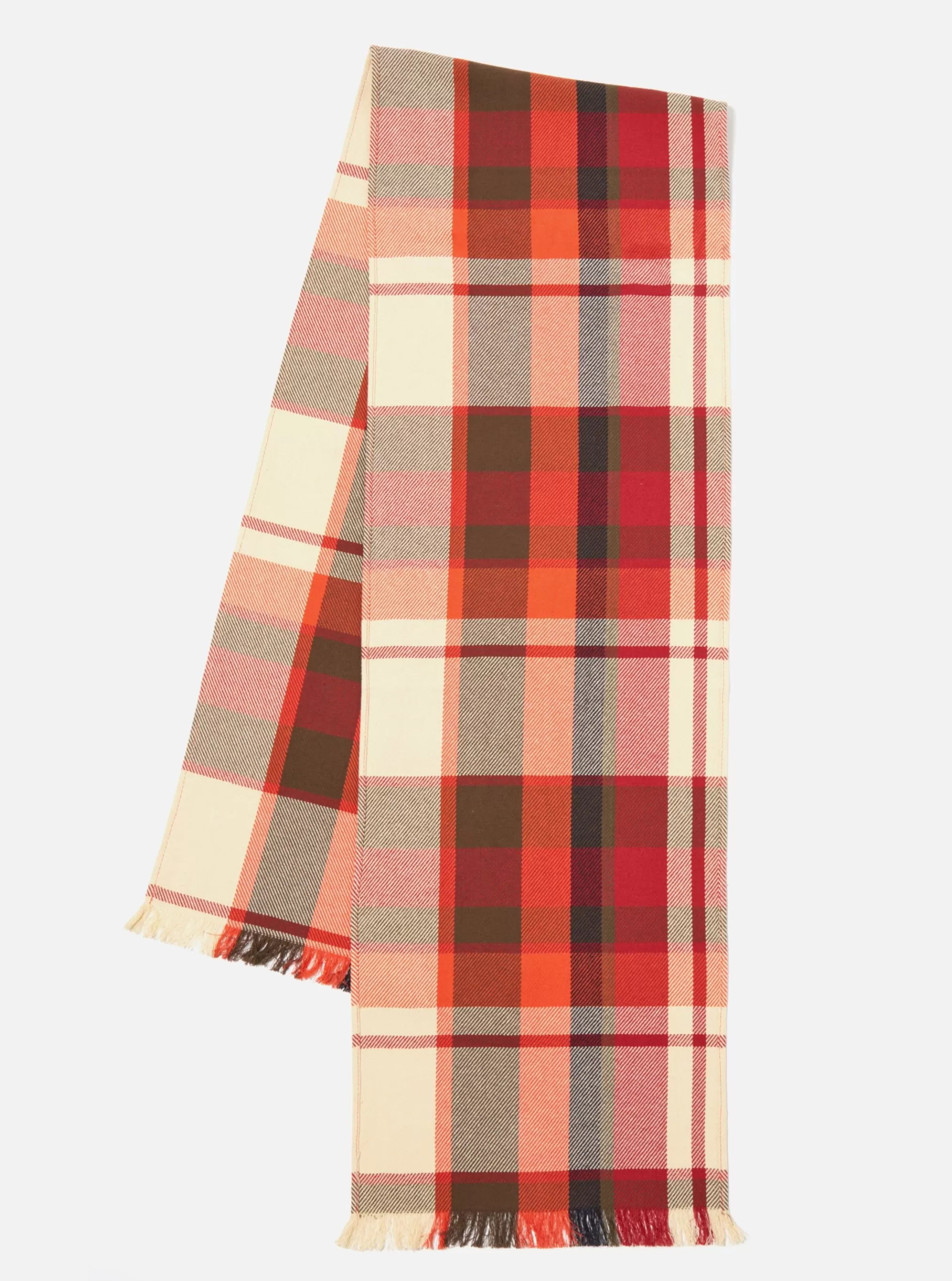 Accessories.^Universal Works Long Scarf In Red Earth Check