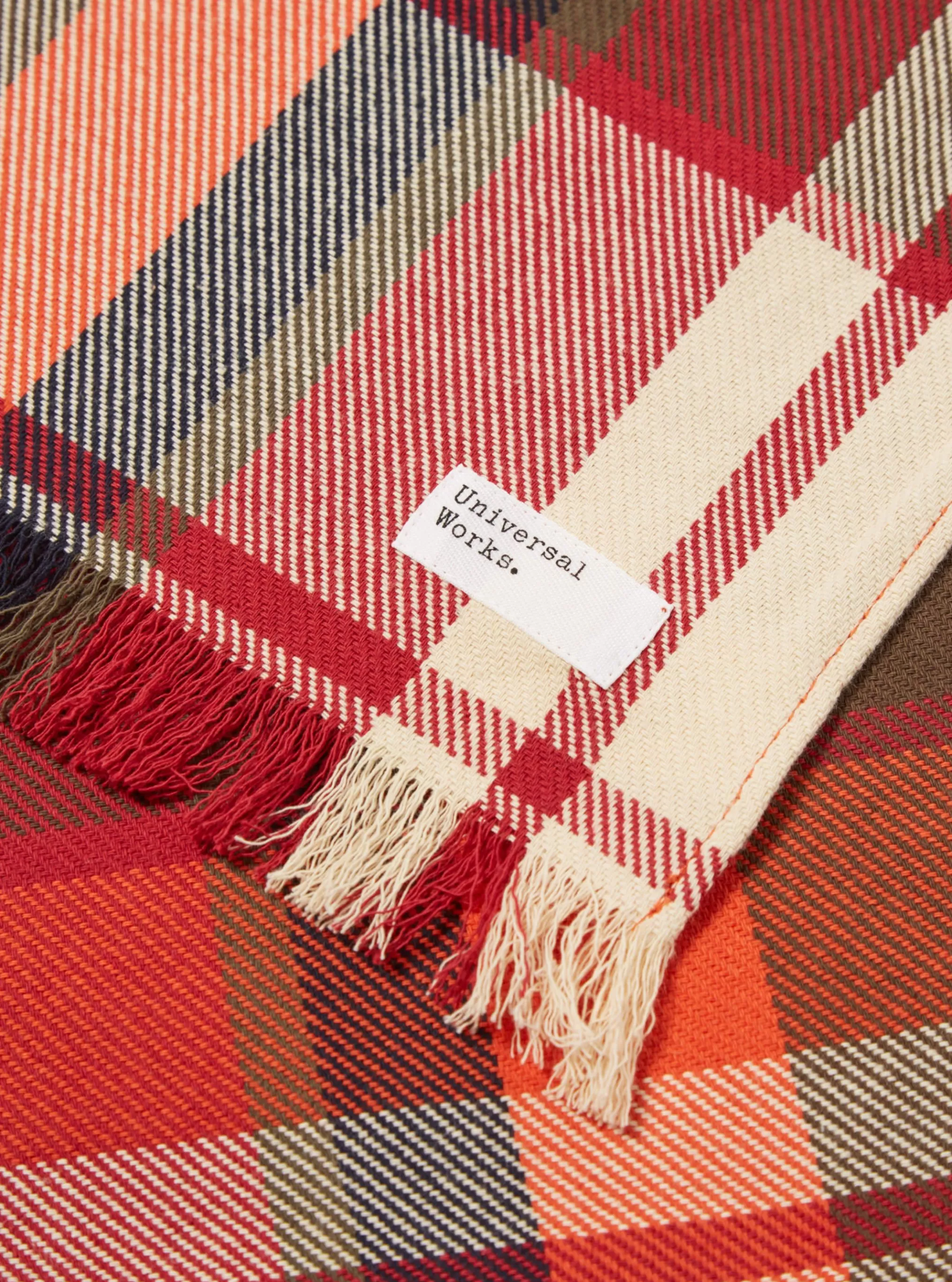 Accessories.^Universal Works Long Scarf In Red Earth Check