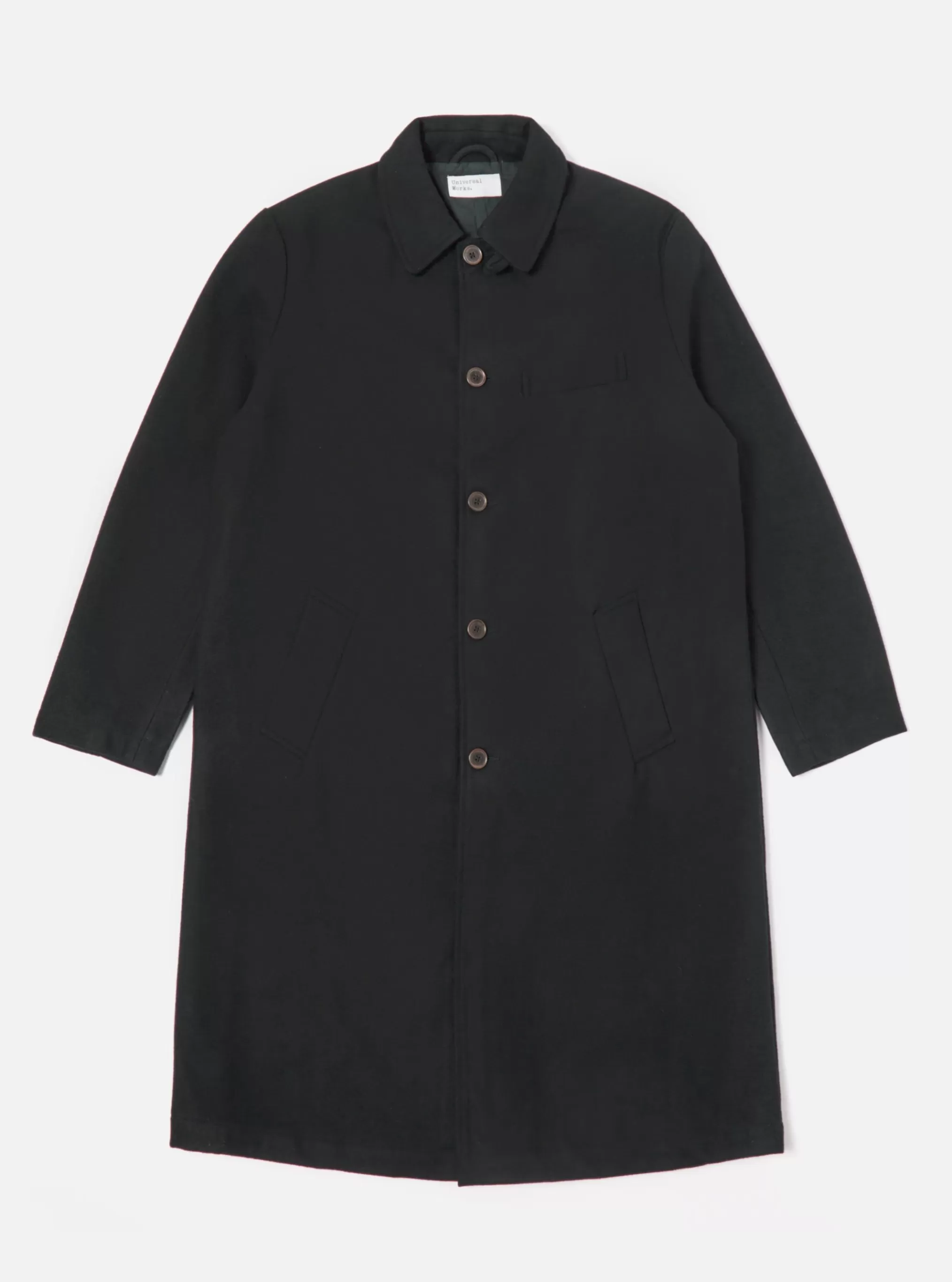 Coats & Outerwear.^Universal Works Long Swing Overcoat In Black Mowbray