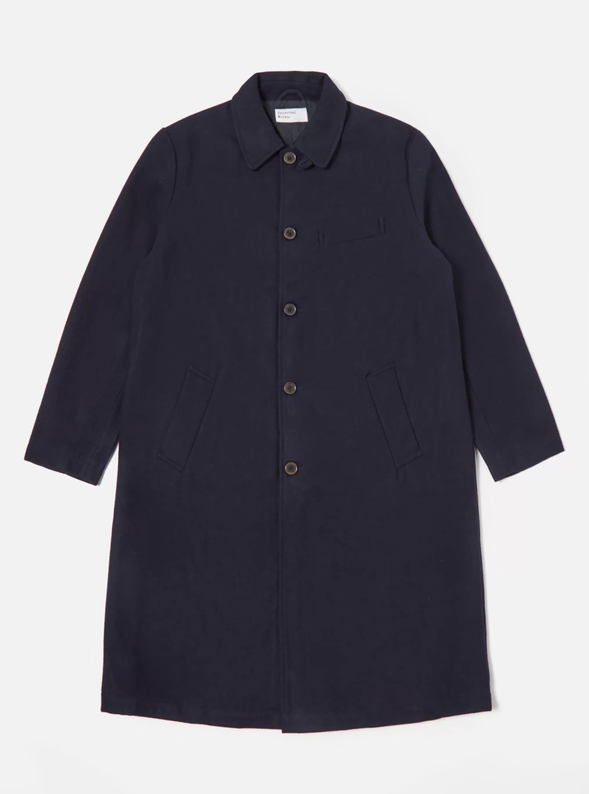 Coats & Outerwear.^Universal Works Long Swing Overcoat In Navy Mowbray