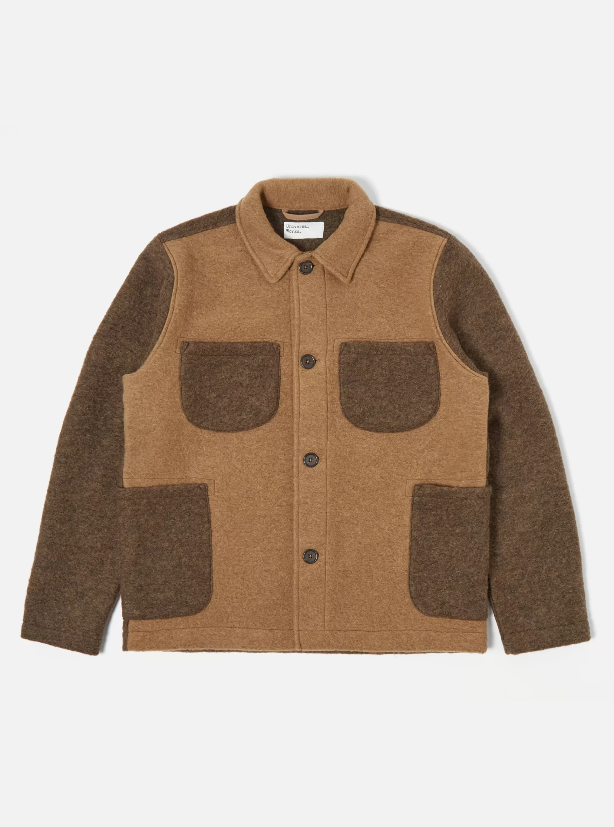 Fleece.^Universal Works Lumber Jacket In Taupe/Brown Wool Fleece