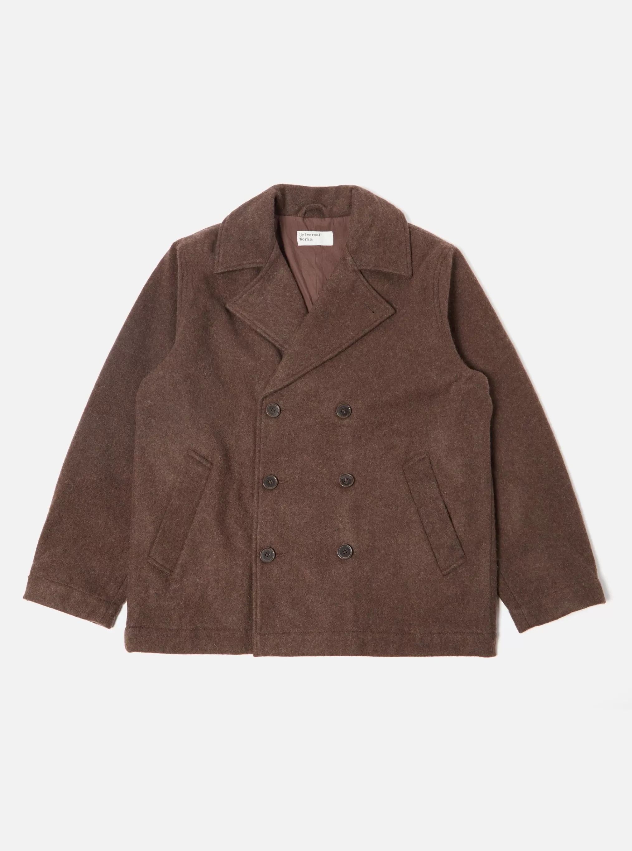 Coats & Outerwear.^Universal Works Peacoat In Brown Melange Melton