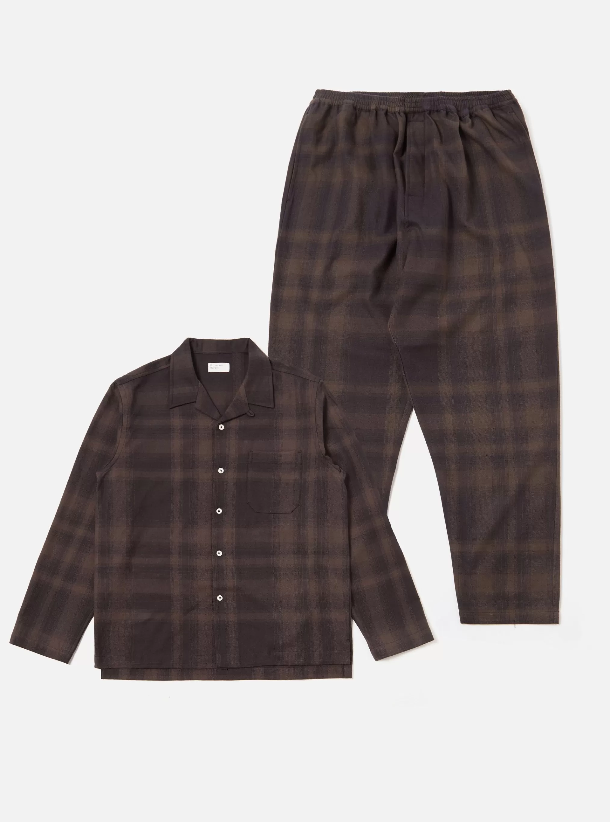 Nightwear.^Universal Works Pyjama Set In Charcoal Shadow Check