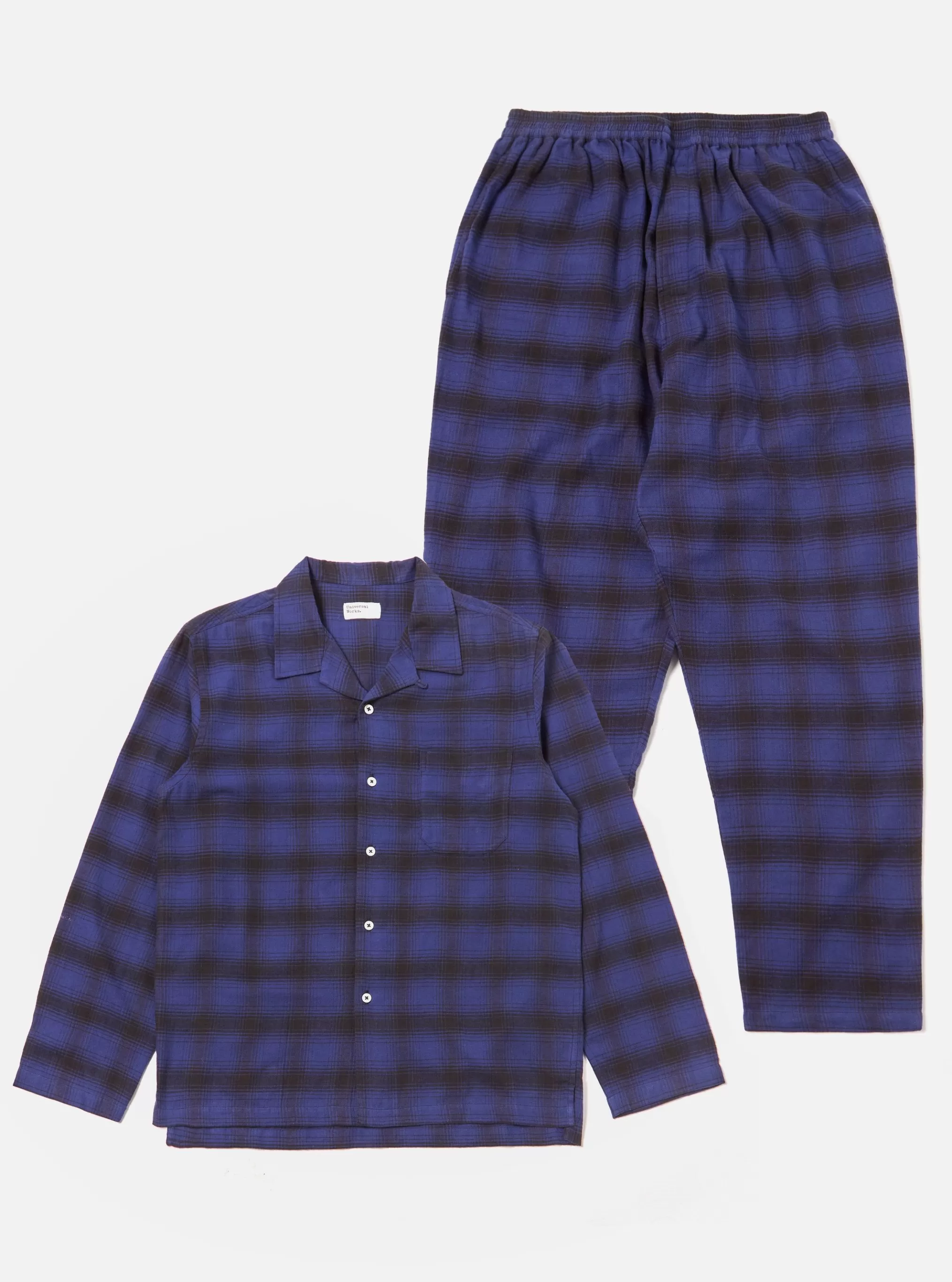 Nightwear.^Universal Works Pyjama Set In Indigo Brushed Check