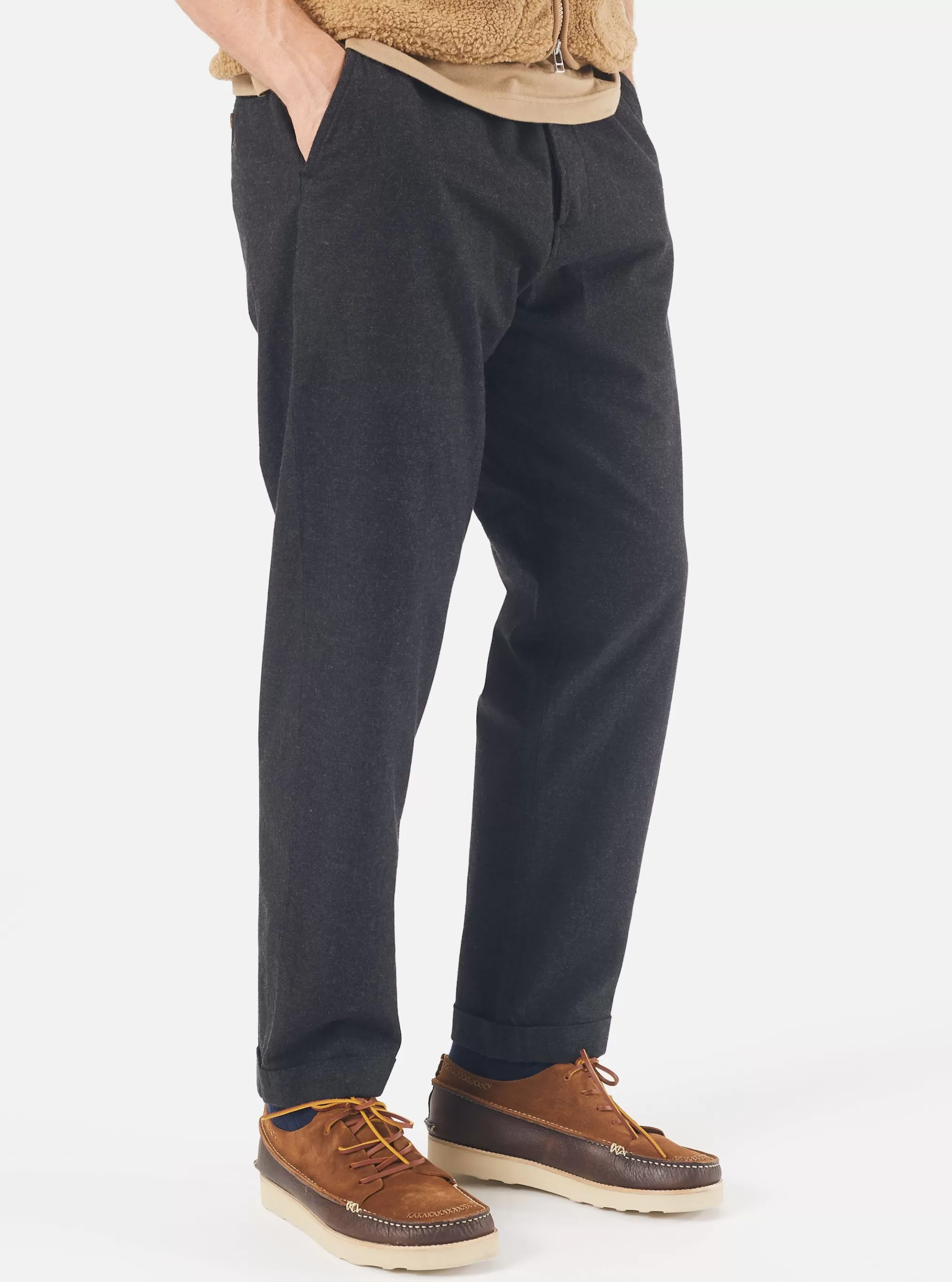 Trousers.^Universal Works Rb Chino In Charcoal Carbon Cotton