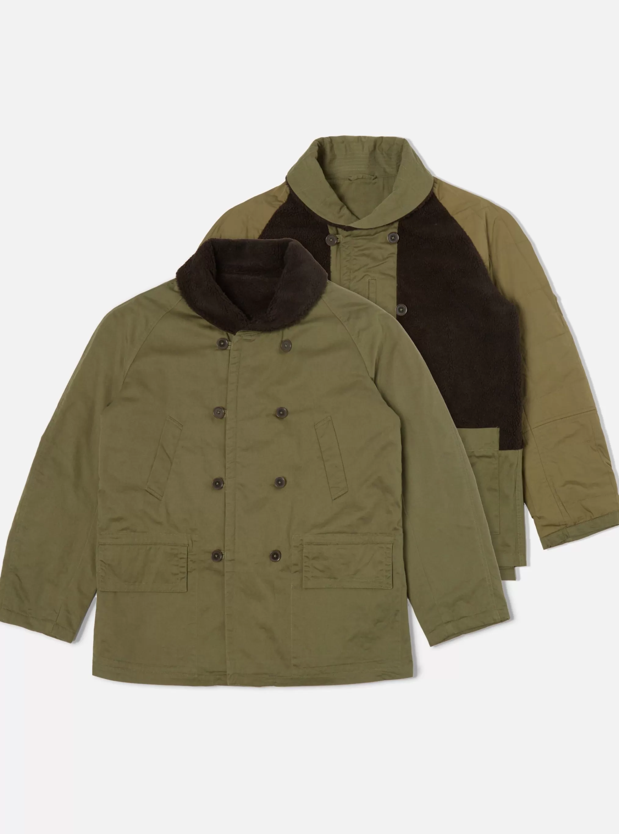 Coats & Outerwear.^Universal Works Reversible Mackinaw Jacket Light Olive Twill/Sherpa