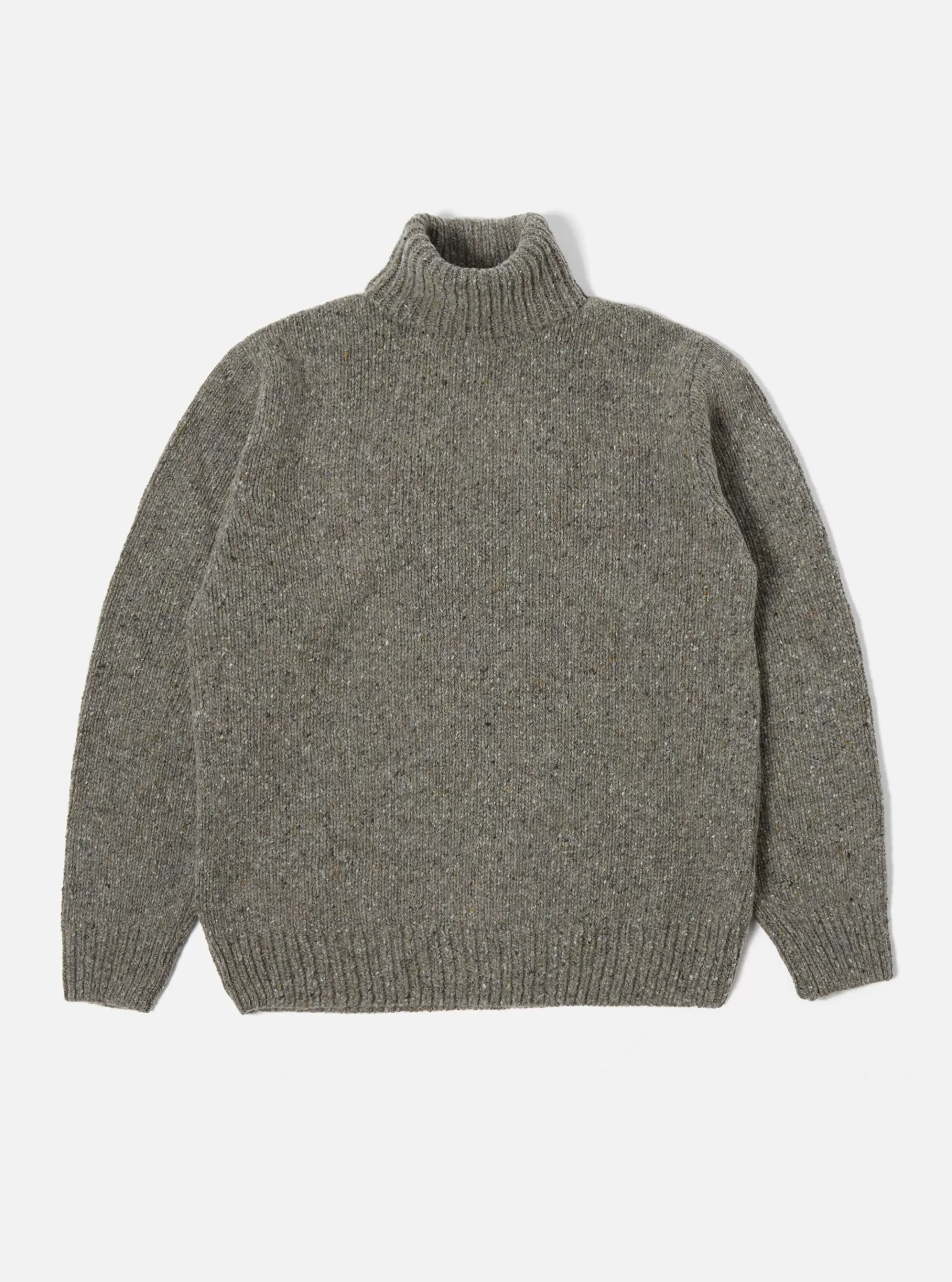 Knitwear.^Universal Works Roll Neck In Grey Lambswool Fleck