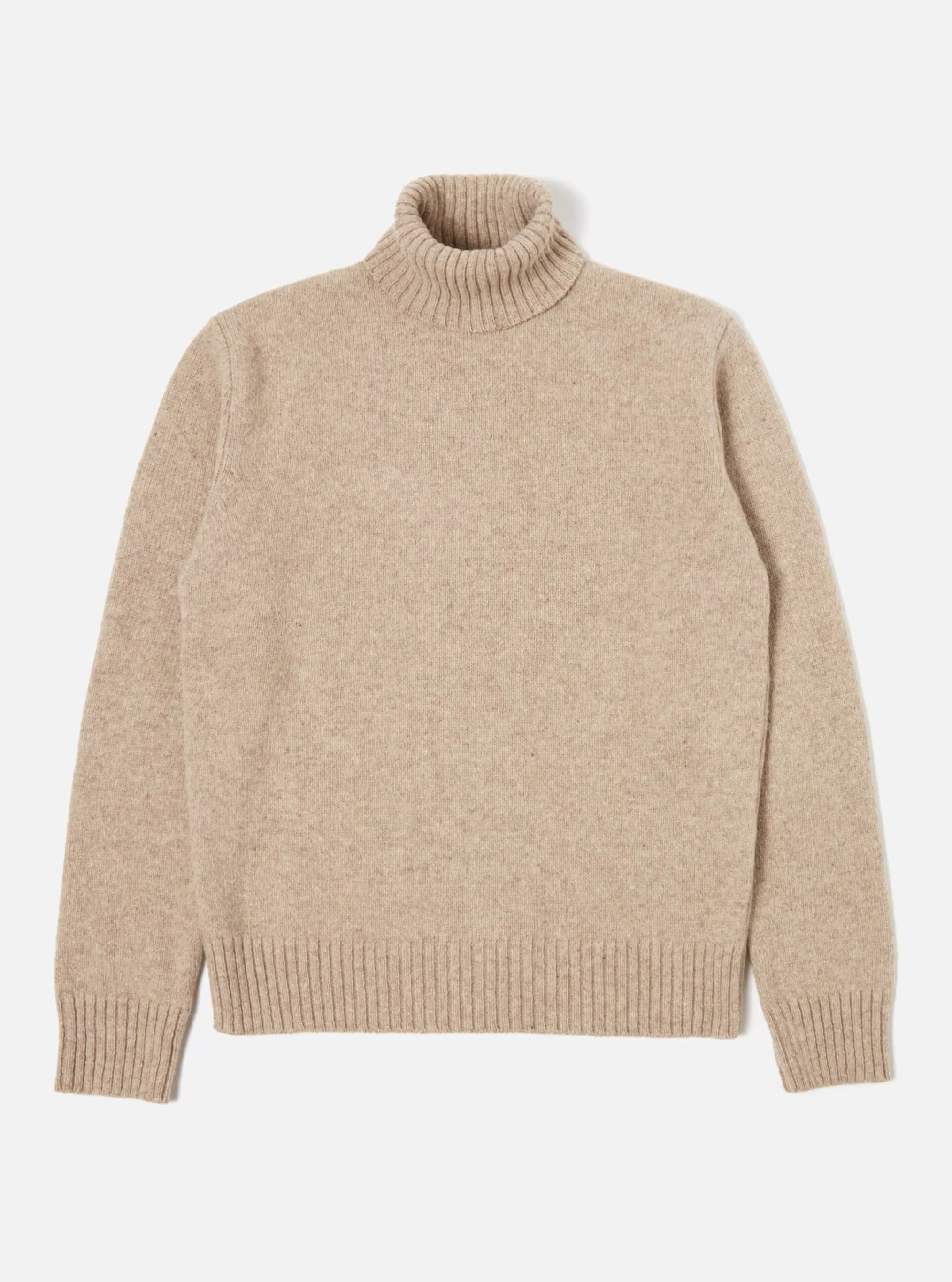 Knitwear.^Universal Works Roll Neck In Oatmeal Eco Wool