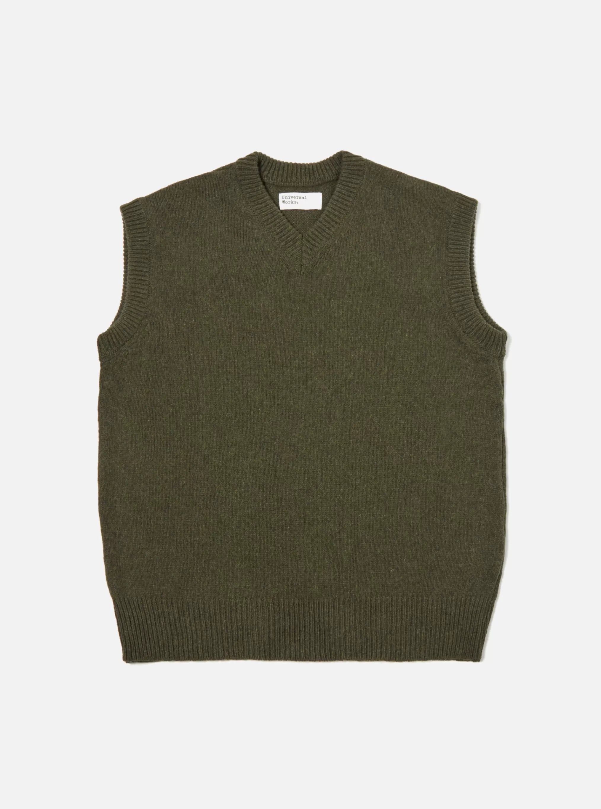 Knitwear.^Universal Works Sweater Vest In Olive Eco Wool