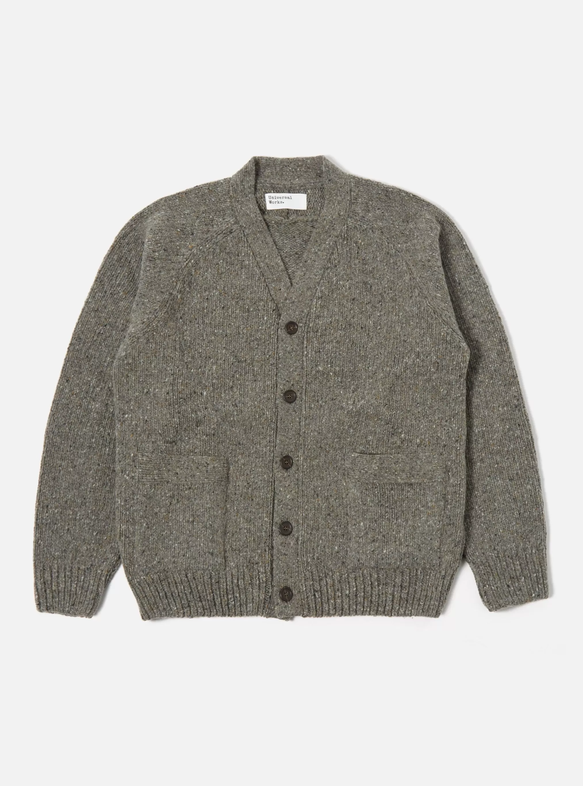 Knitwear.^Universal Works Vince Cardigan In Grey Lambswool Fleck