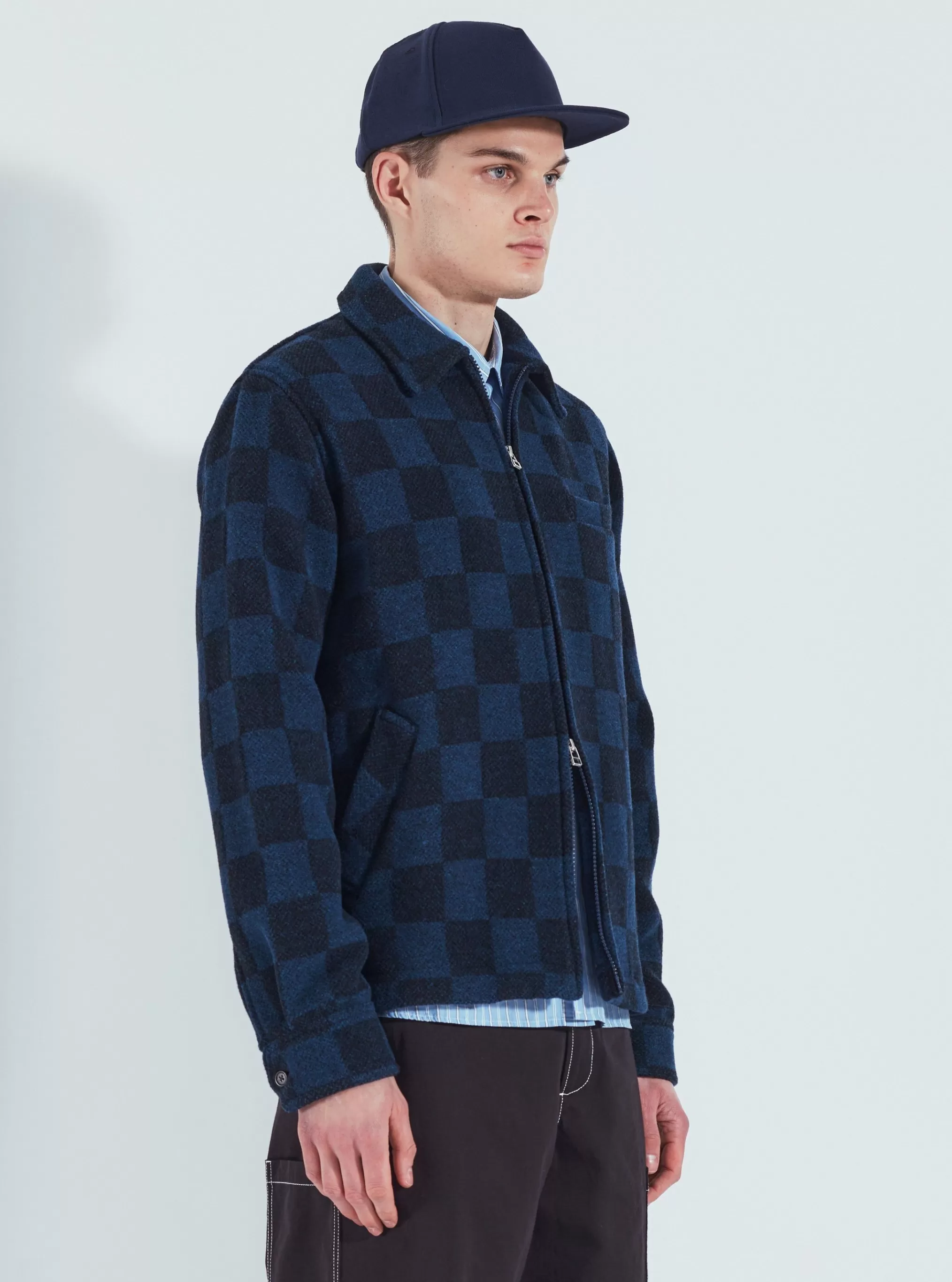 Jackets.^Universal Works Windcheater Jacket In Navy Checkerboard Lambswool