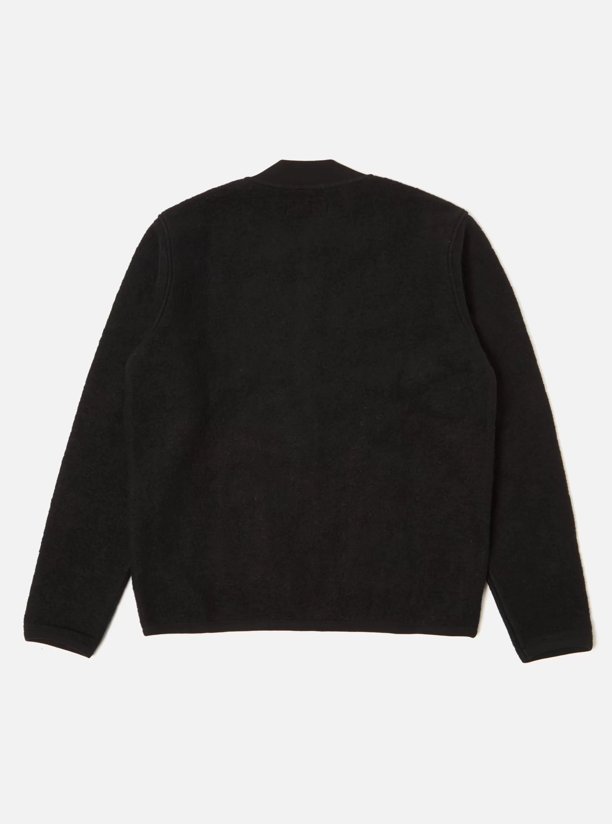 Fleece.^Universal Works Zip Bomber In Black Wool Fleece