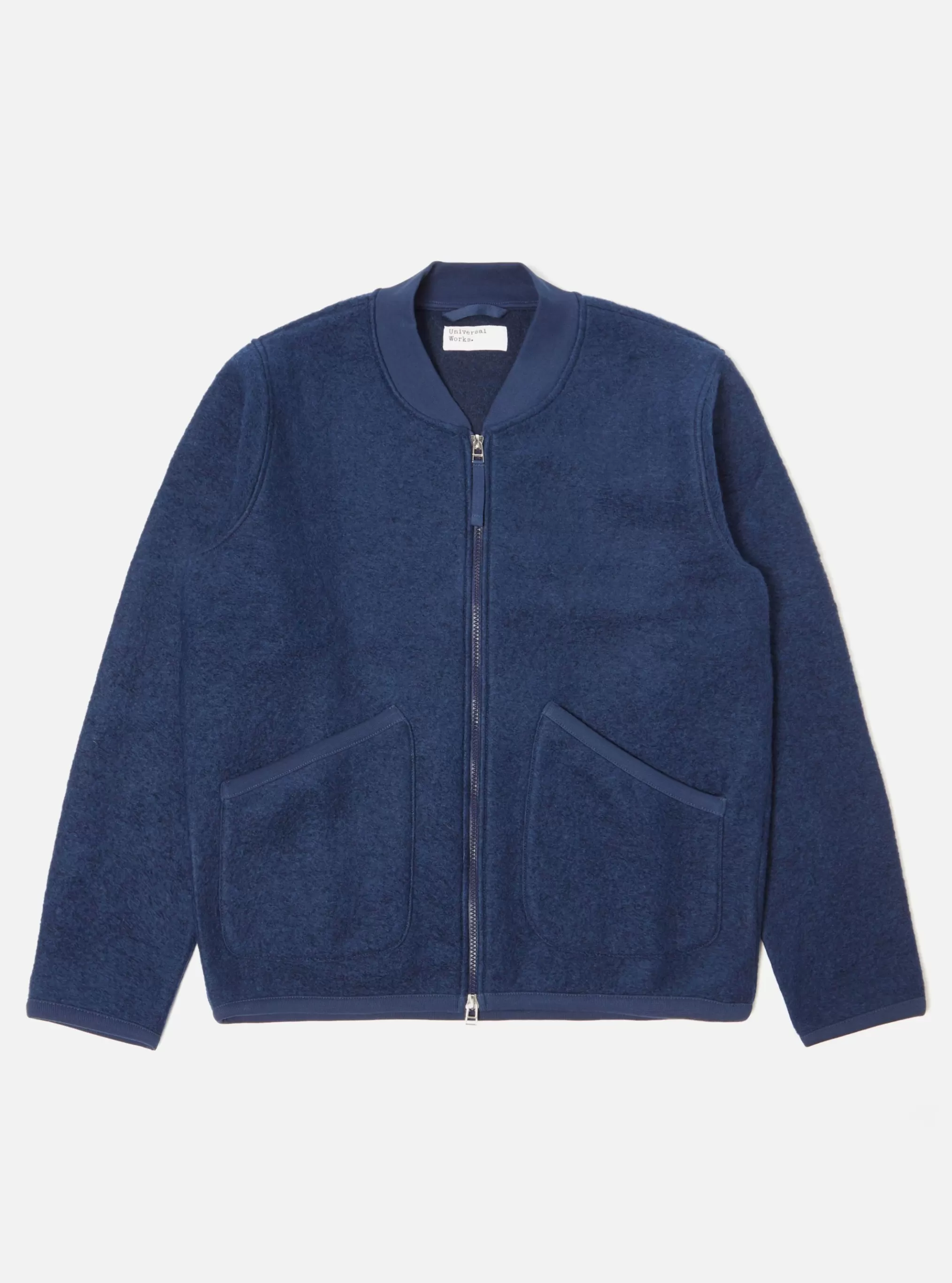 Fleece.^Universal Works Zip Bomber In Indigo Wool Fleece