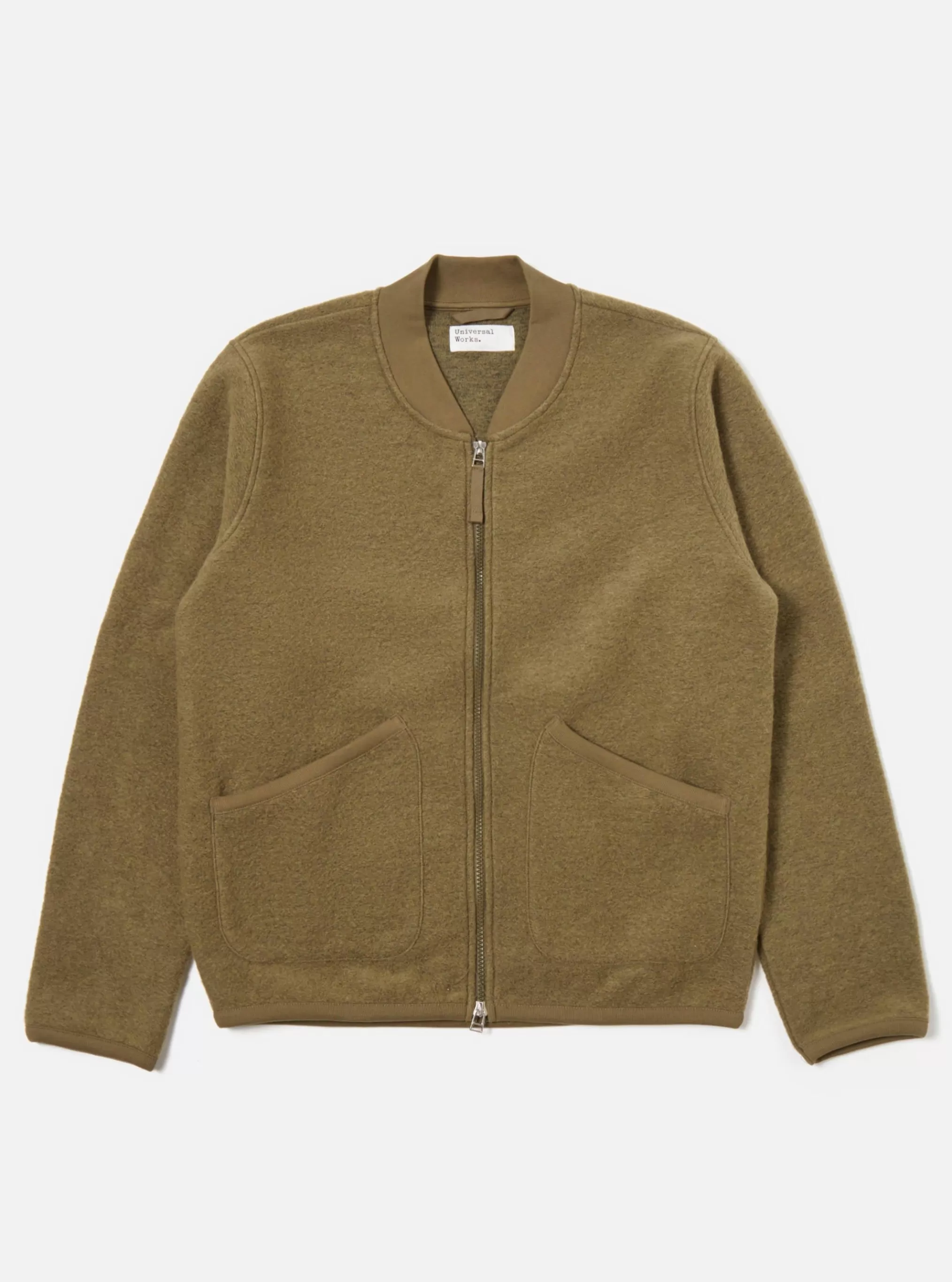 Fleece.^Universal Works Zip Bomber In Lovat Wool Fleece