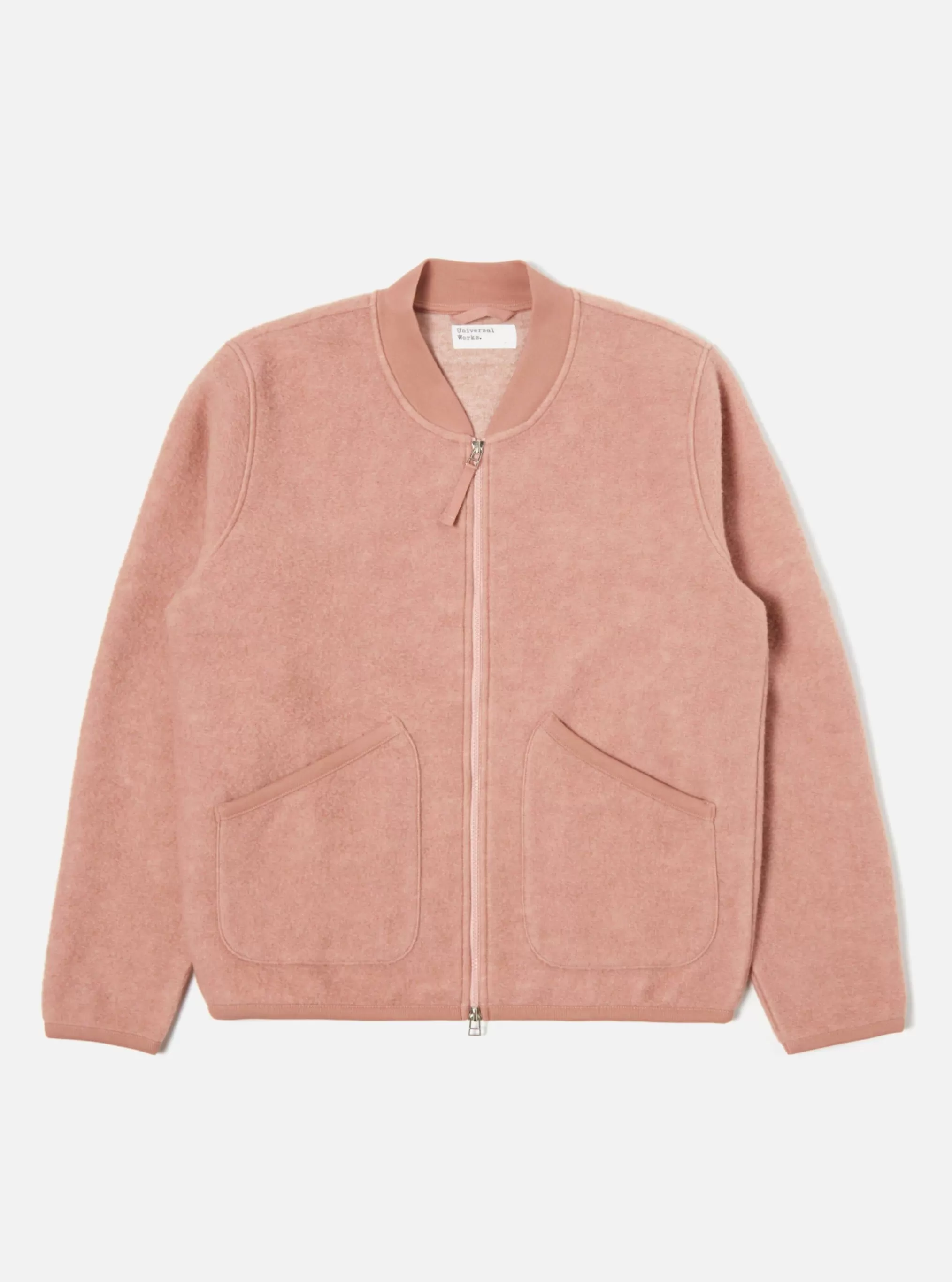 Fleece.^Universal Works Zip Bomber In Pink Wool Fleece