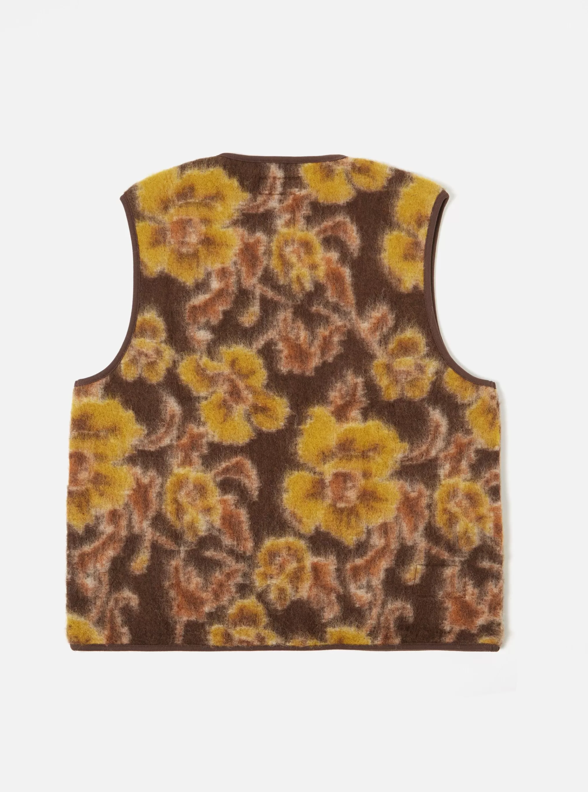 Fleece.^Universal Works Zip Gilet In Brown Flower Fleece