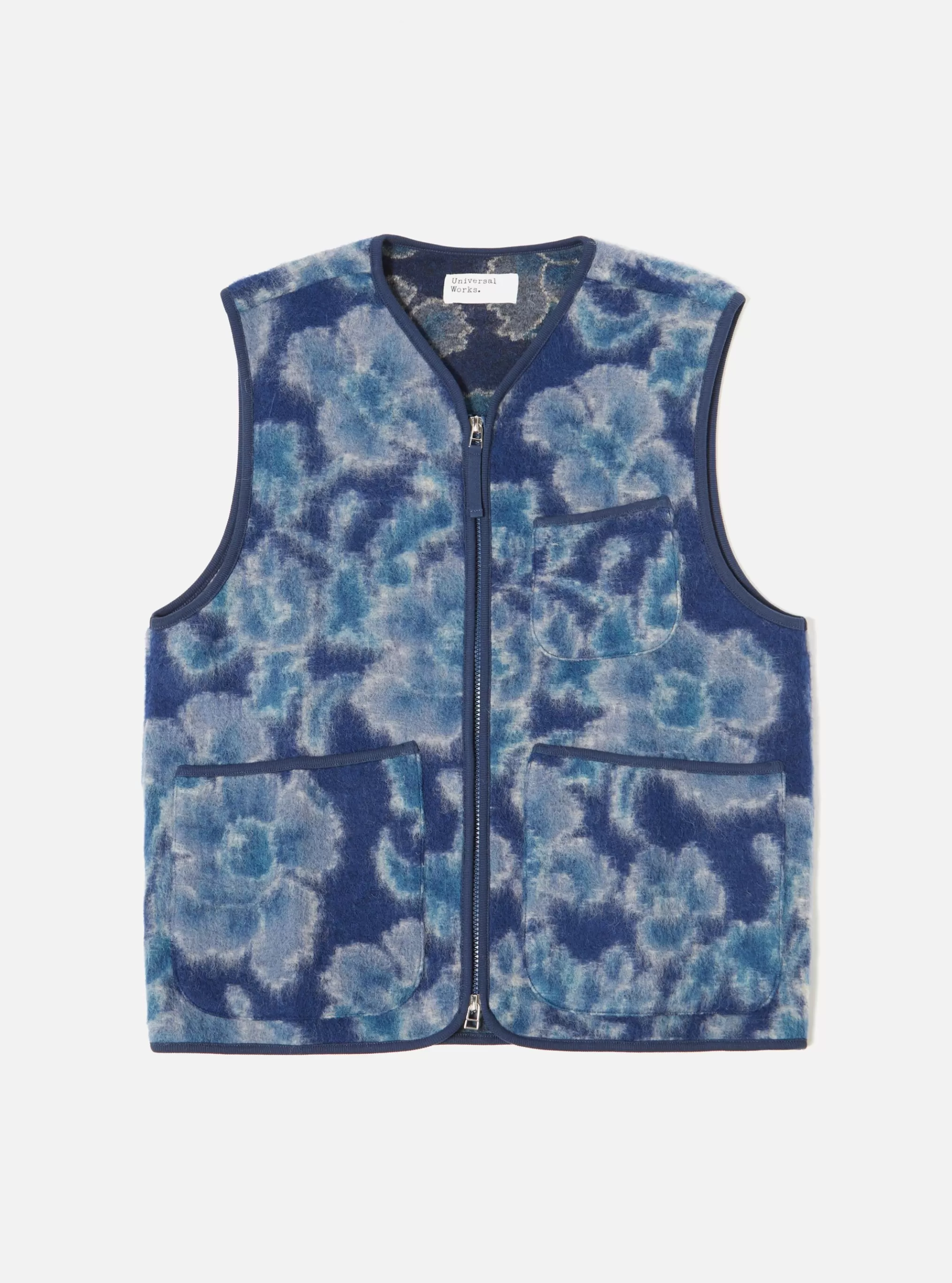 Fleece.^Universal Works Zip Gilet In Navy Flower Fleece