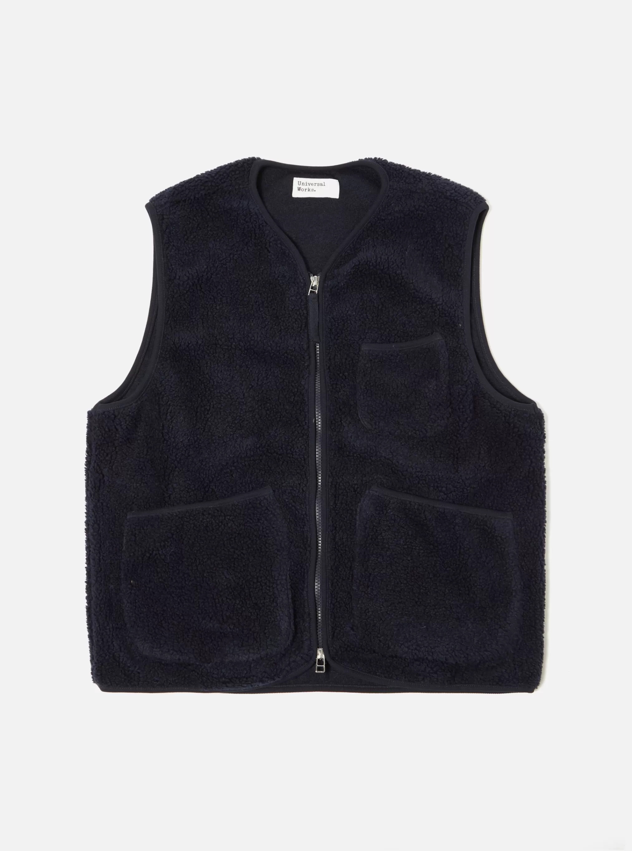 Fleece.^Universal Works Zip Gilet In Navy Mountain Fleece