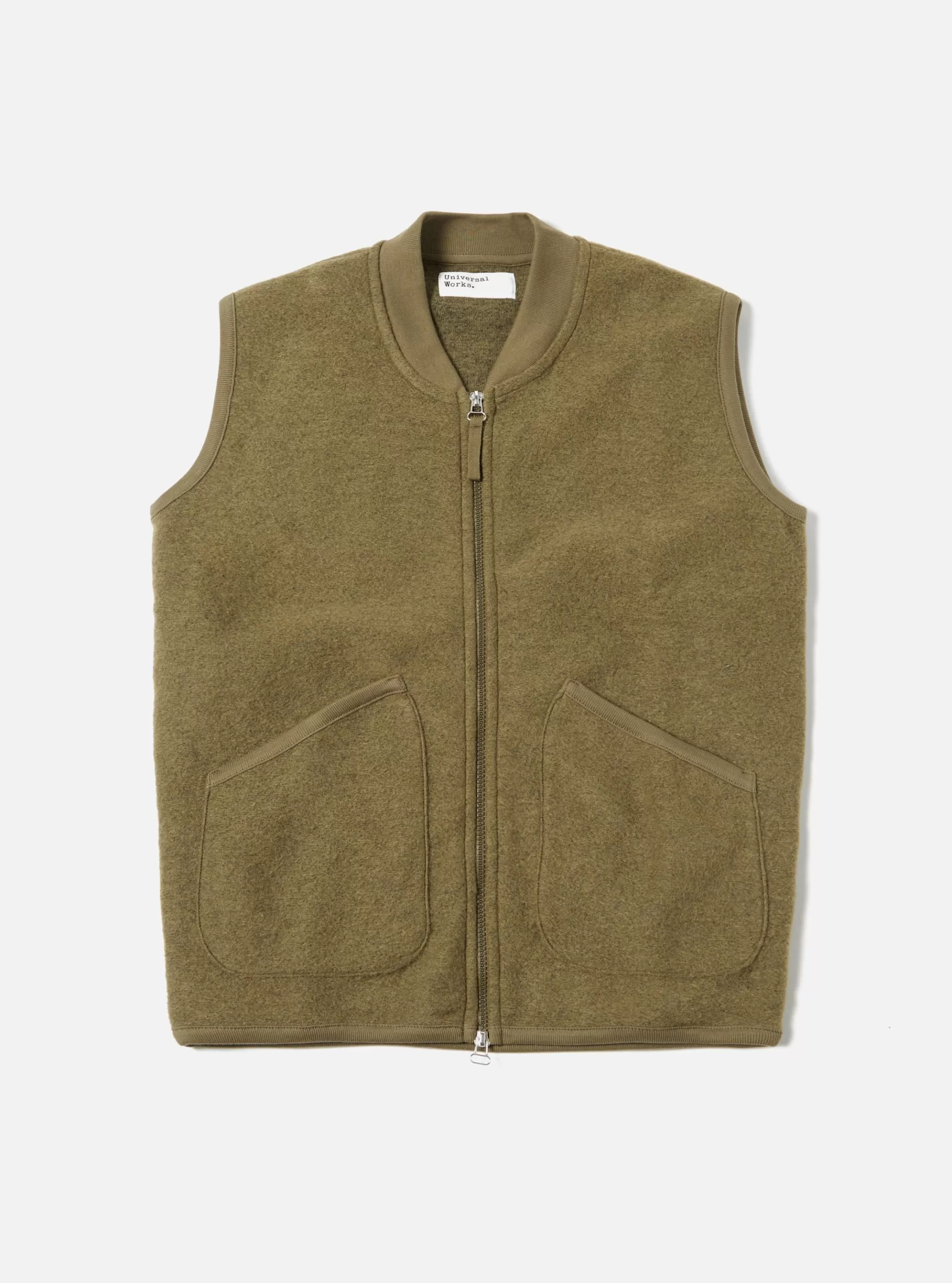 Fleece.^Universal Works Zip Waistcoat In Lovat Wool Fleece