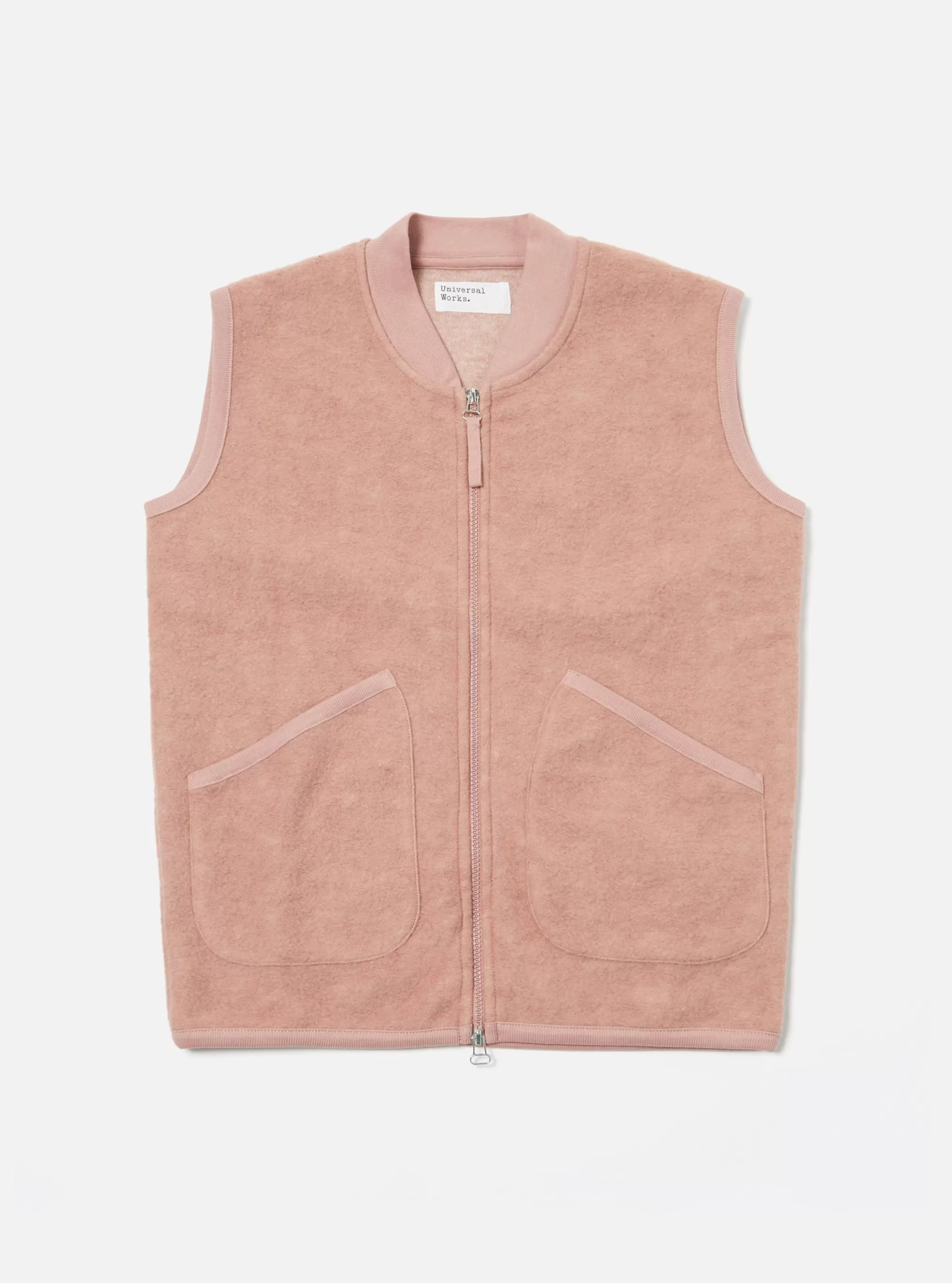 Fleece.^Universal Works Zip Waistcoat In Pink Wool Fleece